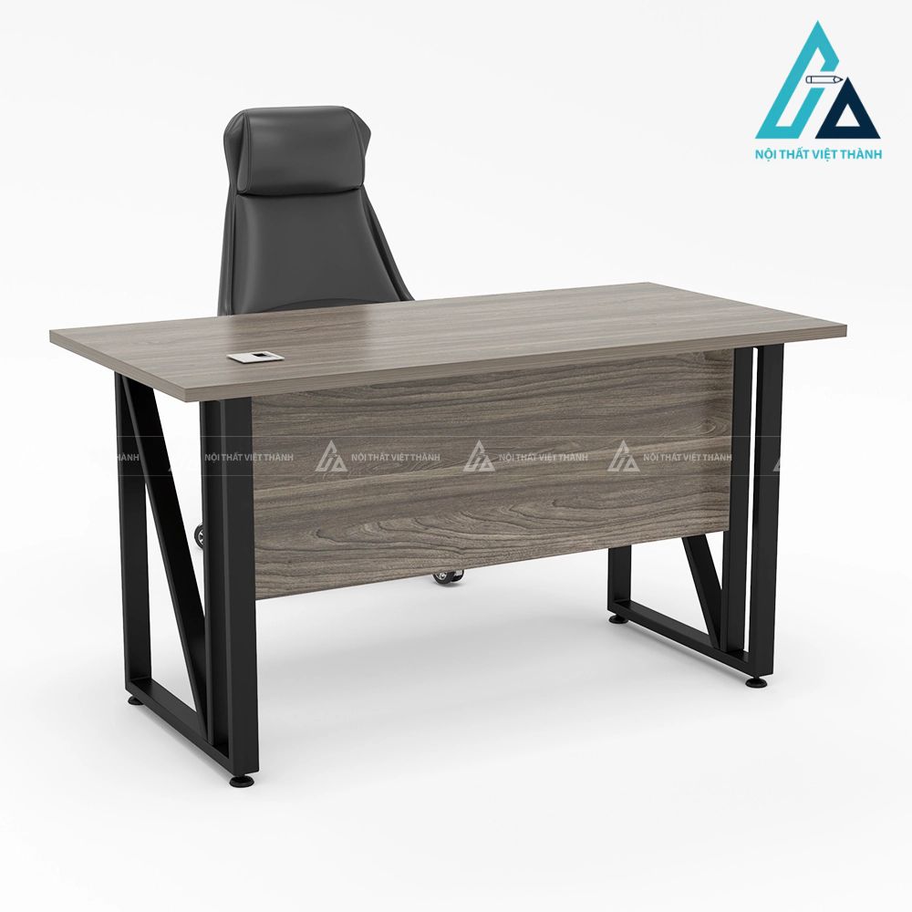 Bàn Làm Việc Chân Sắt Sơn Tĩnh Điện Mặt Gỗ Nâu Xám