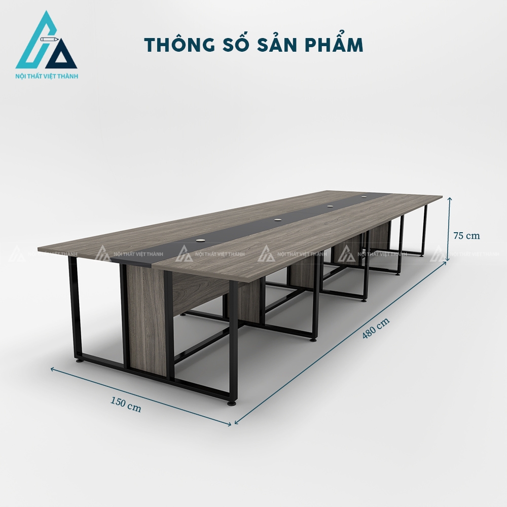 Bàn phòng họp 4m8 thiết kế chân sắt phối gỗ độc đáo 4
