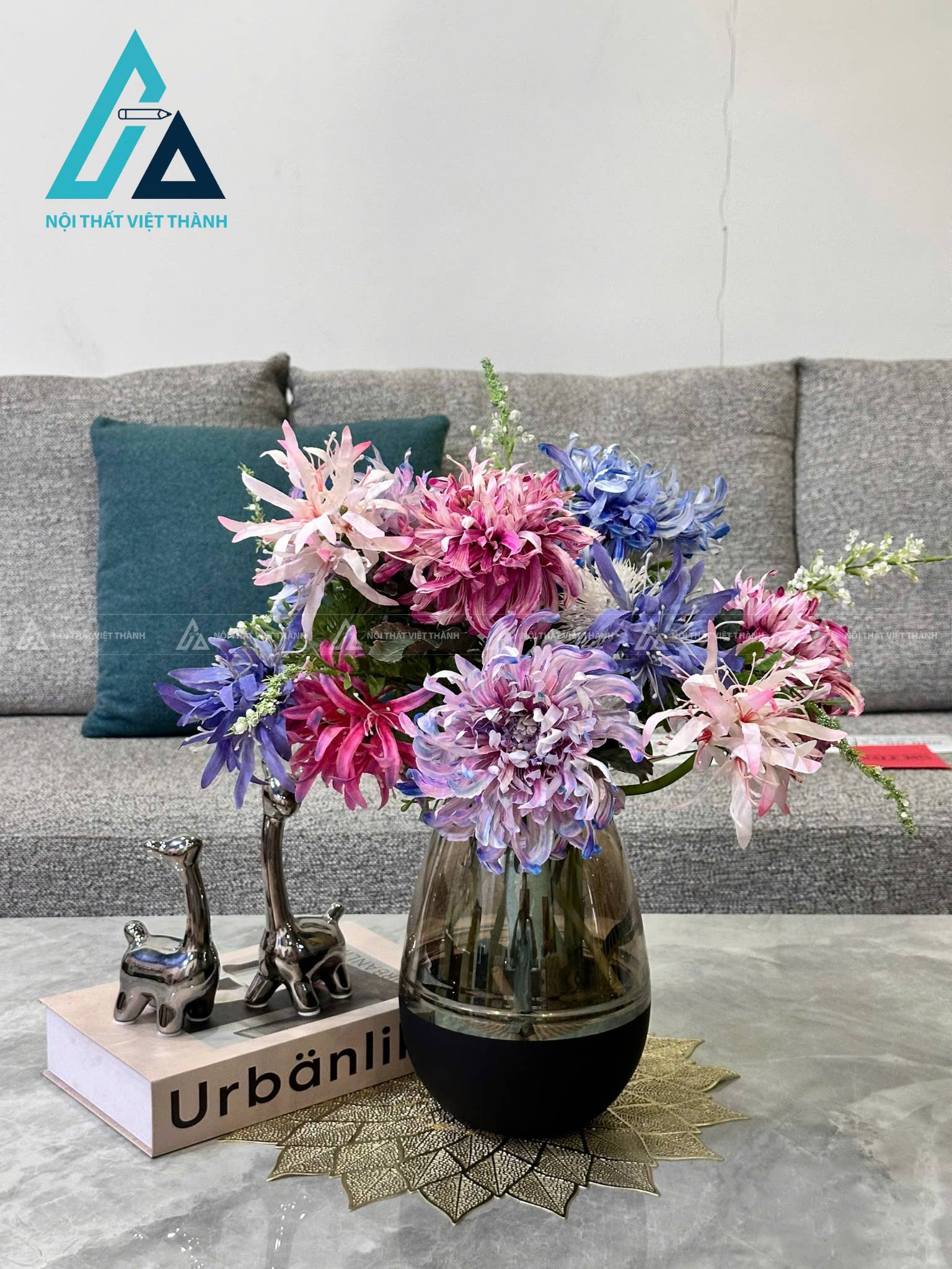 Bàn Trà Mặt Đá Ceramic Cao Cấp Khung Gỗ Chân Kim Loại Sang Trọng 1