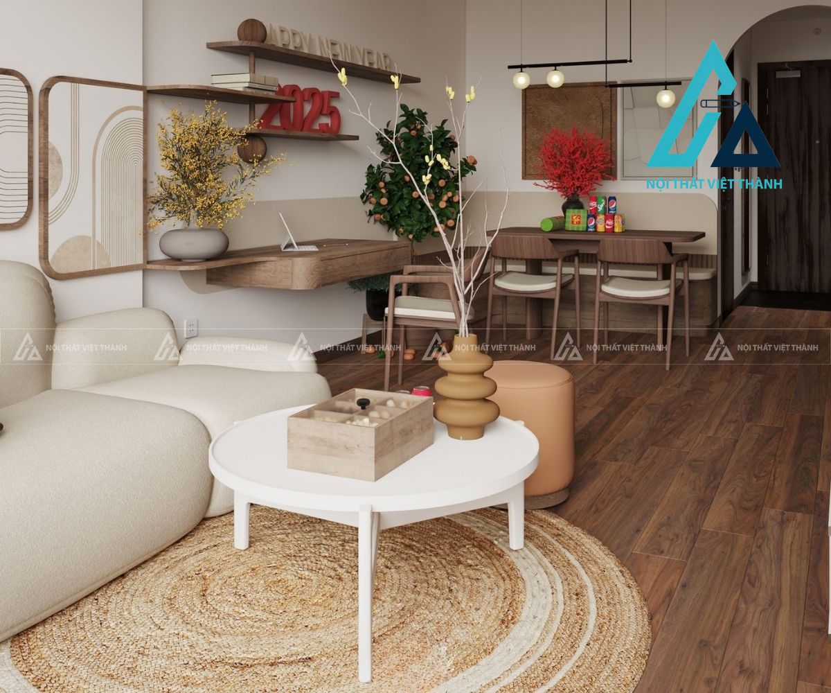 Bàn trà tròn trắng nhỏ gọn