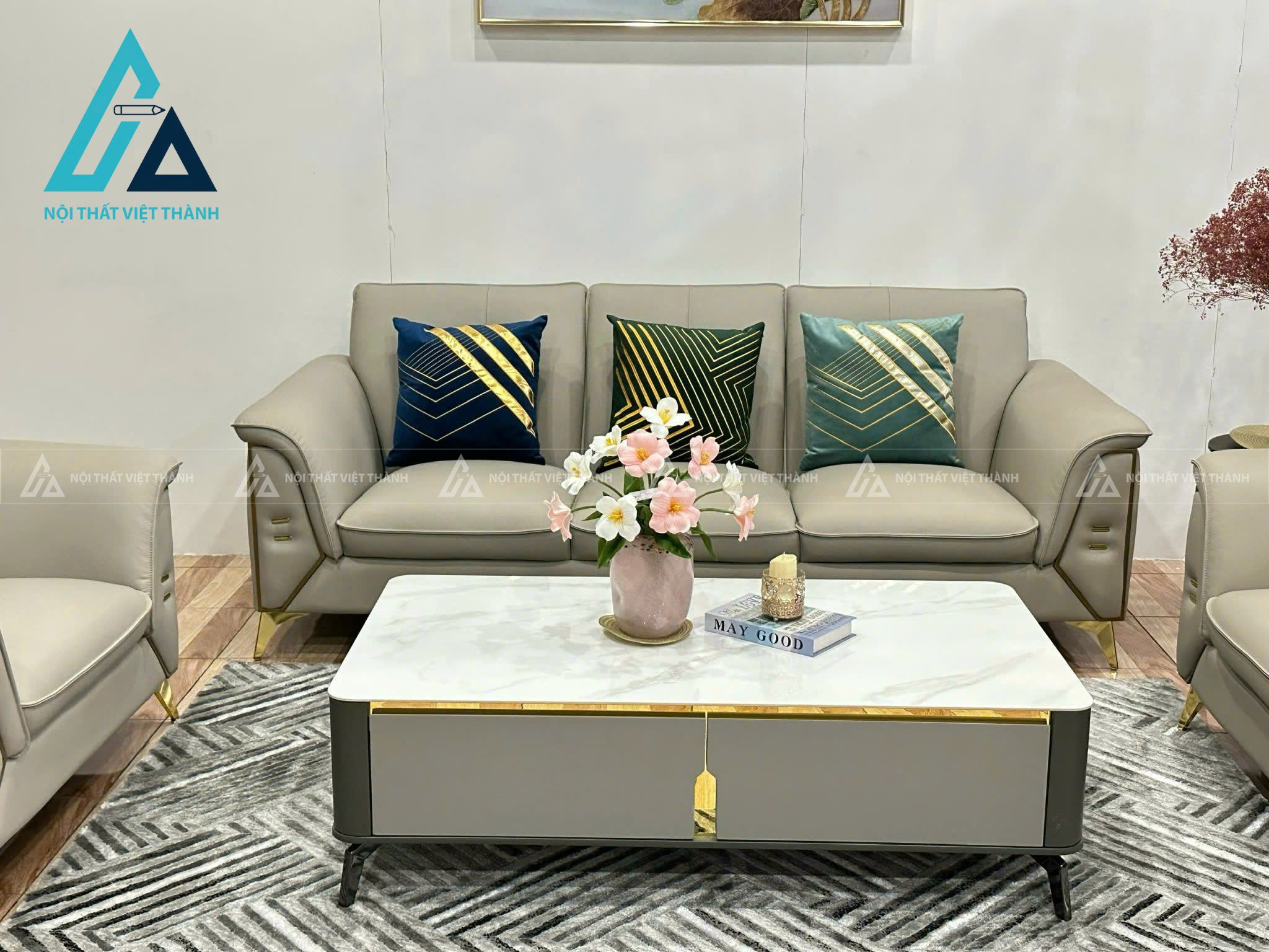 Bàn Trà Mặt Đá Ceramic Khung Gỗ Chân Kim Loại Phong Cách Tối Giản 2