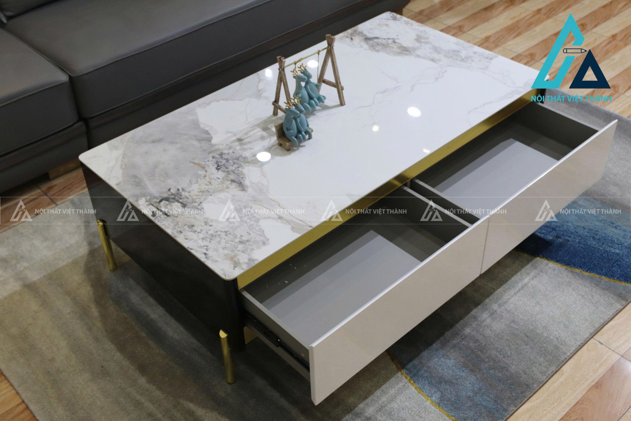 Bàn Trà Mặt Đá Ceramic Khung Gỗ Cao Cấp Chân Kim Loại Tối Ưu Không Gian 3