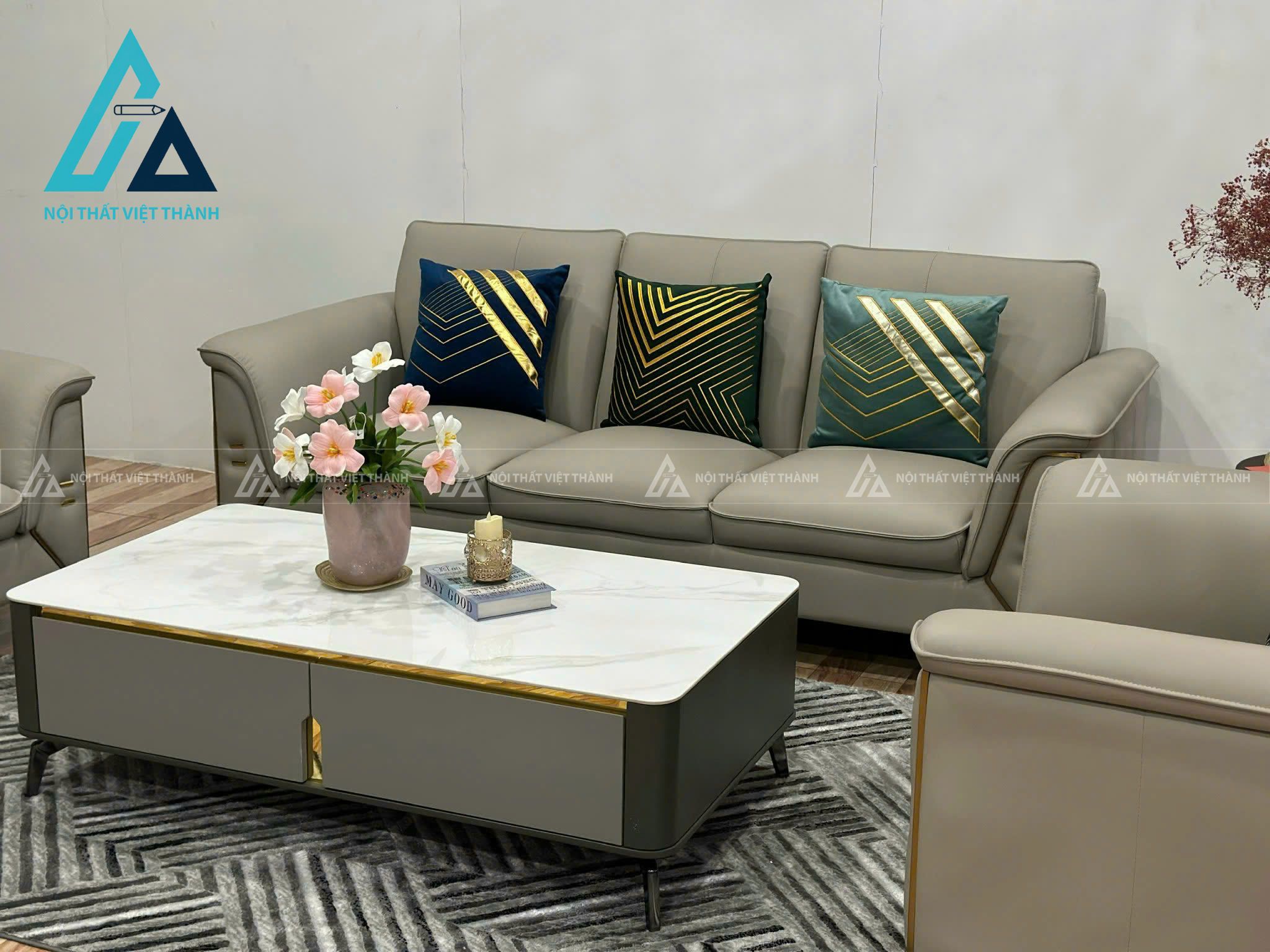 Bàn Trà Mặt Đá Ceramic Khung Gỗ Chân Kim Loại Phong Cách Tối Giản 3