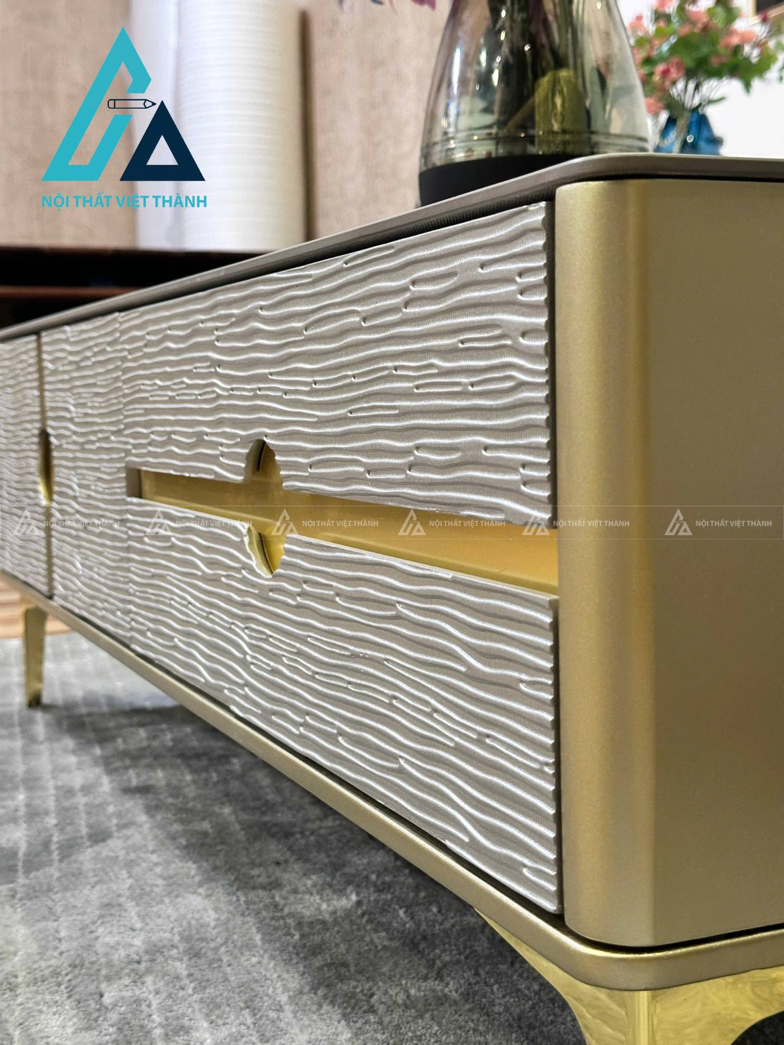 Bàn Trà Mặt Đá Ceramic Cao Cấp Khung Gỗ Chân Kim Loại Sang Trọng 4