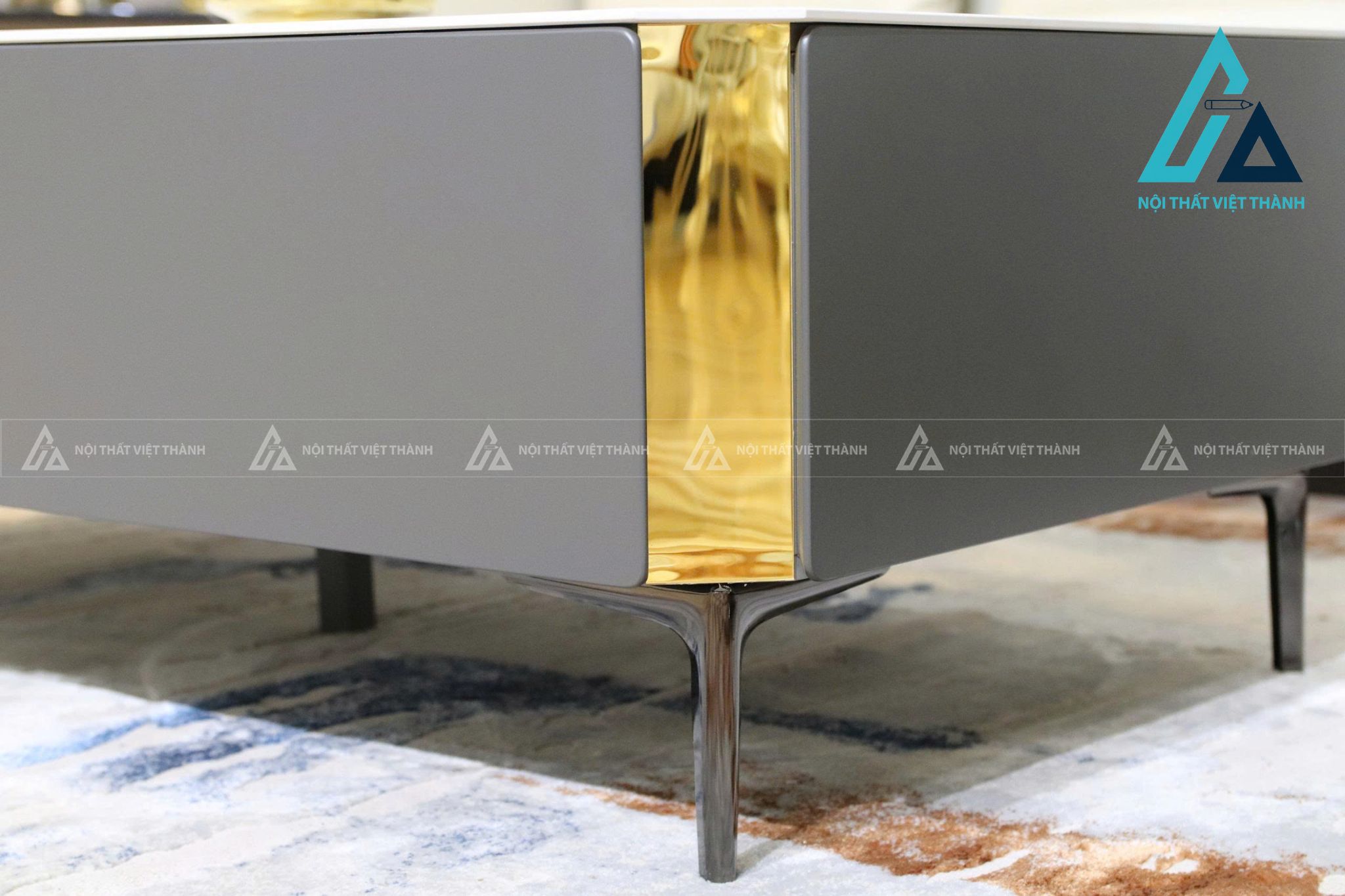 Bàn Trà Mặt Đá Ceramic Khung Gỗ Chân Kim Loại Tối Giản Thanh Lịch 4