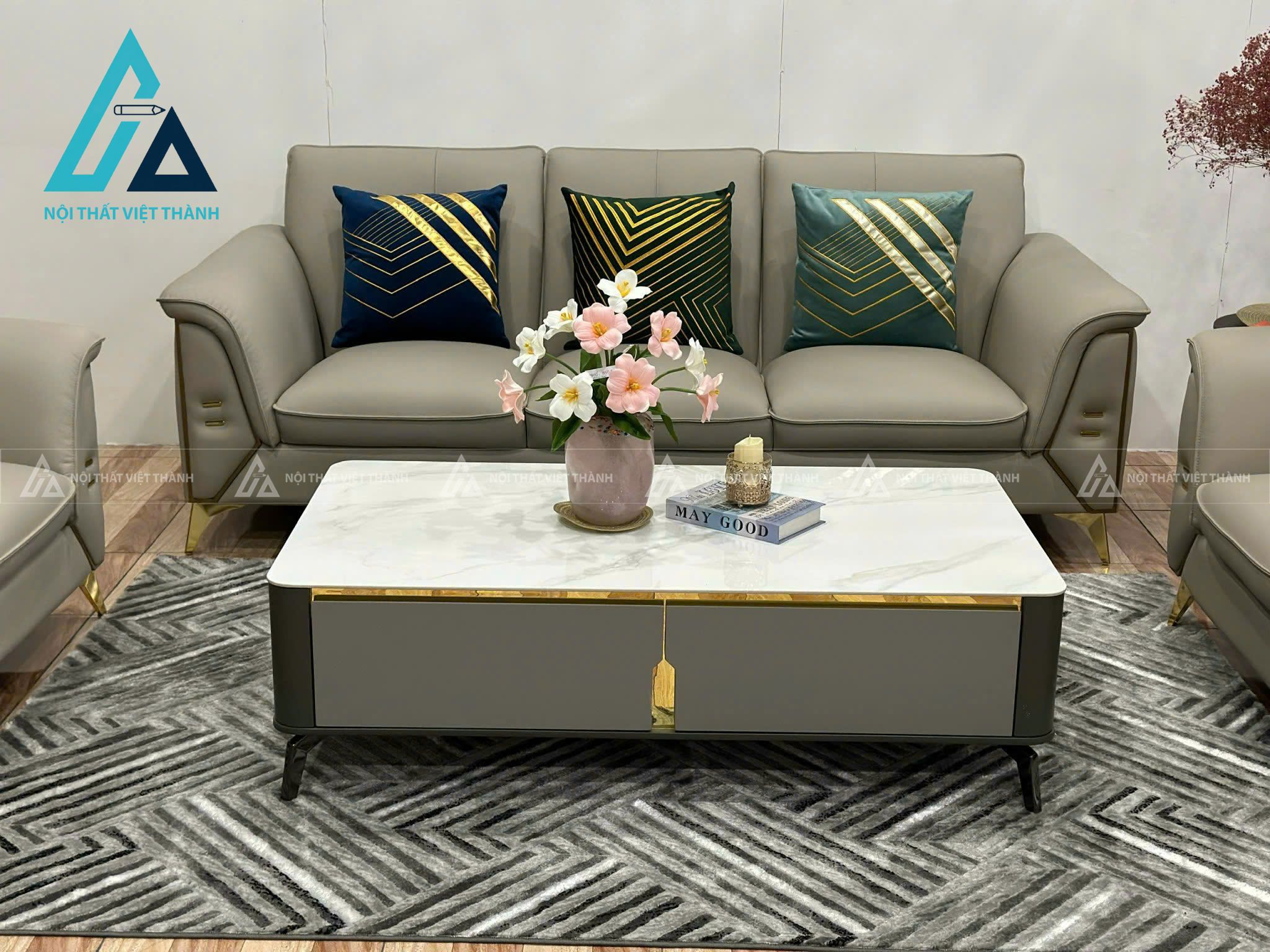 Bàn Trà Mặt Đá Ceramic Khung Gỗ Chân Kim Loại Phong Cách Tối Giản 4