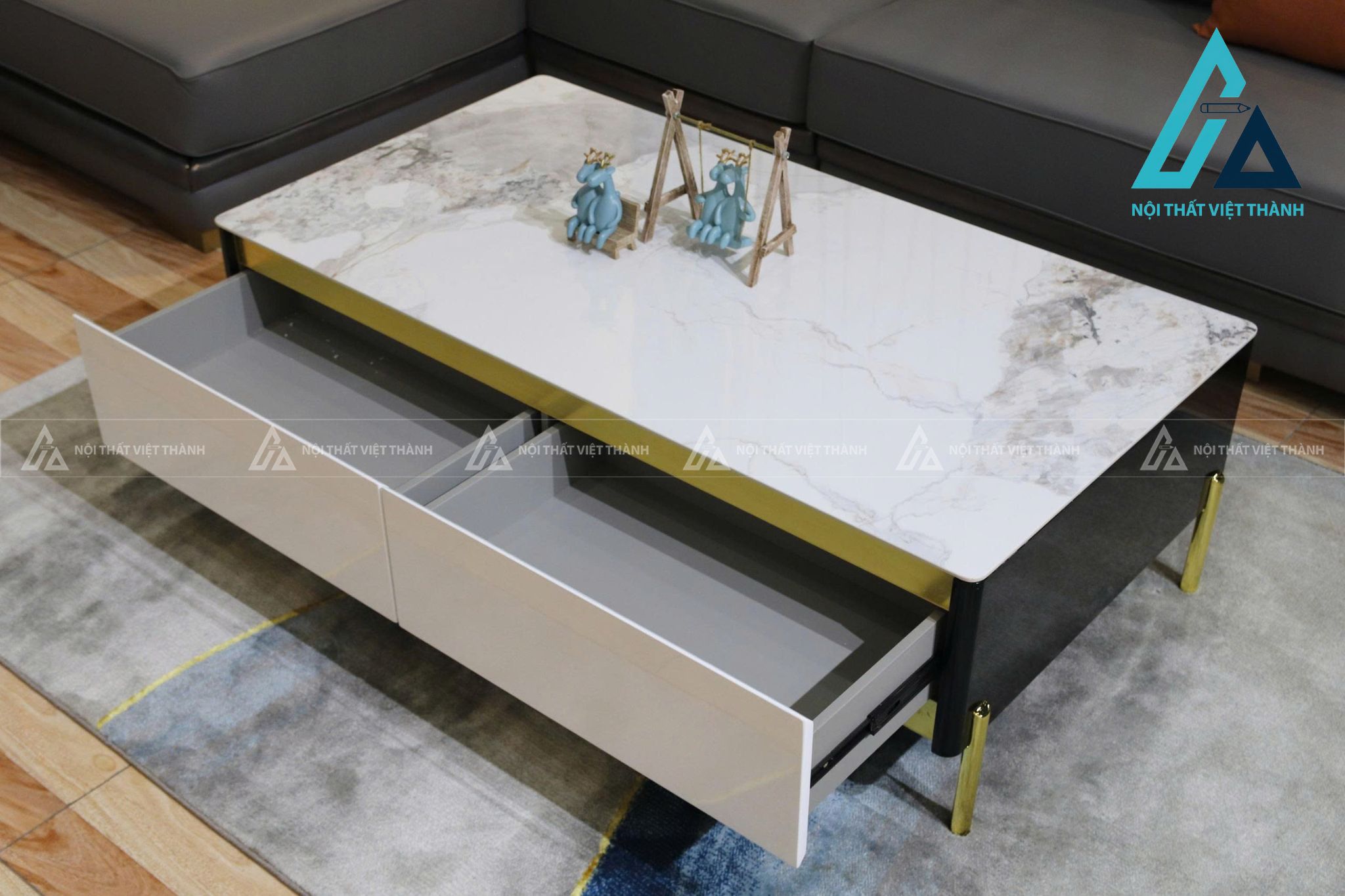 Bàn Trà Mặt Đá Ceramic Khung Gỗ Cao Cấp Chân Kim Loại Tối Ưu Không Gian 5