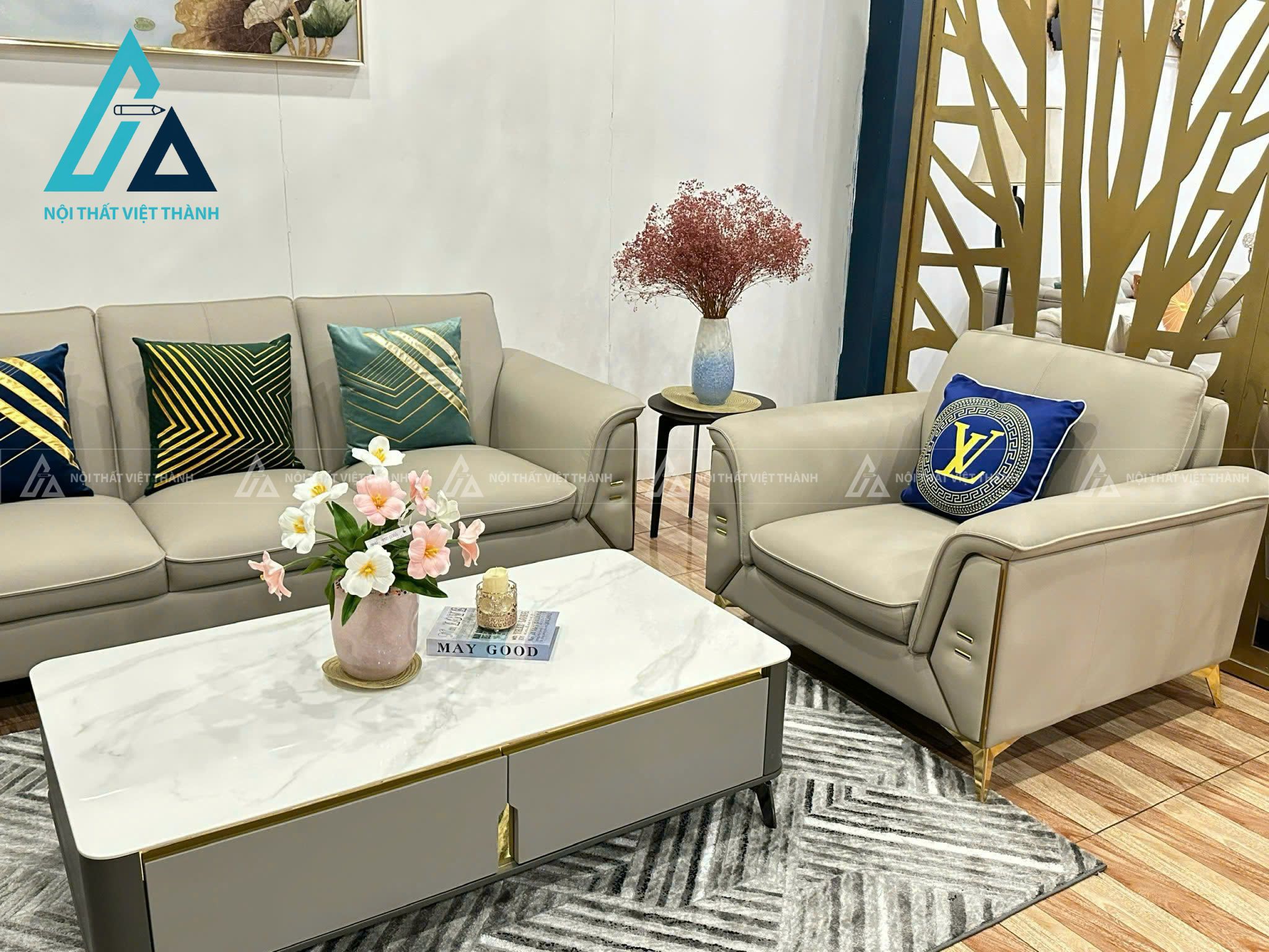 Bàn Trà Mặt Đá Ceramic Khung Gỗ Chân Kim Loại Phong Cách Tối Giản 5