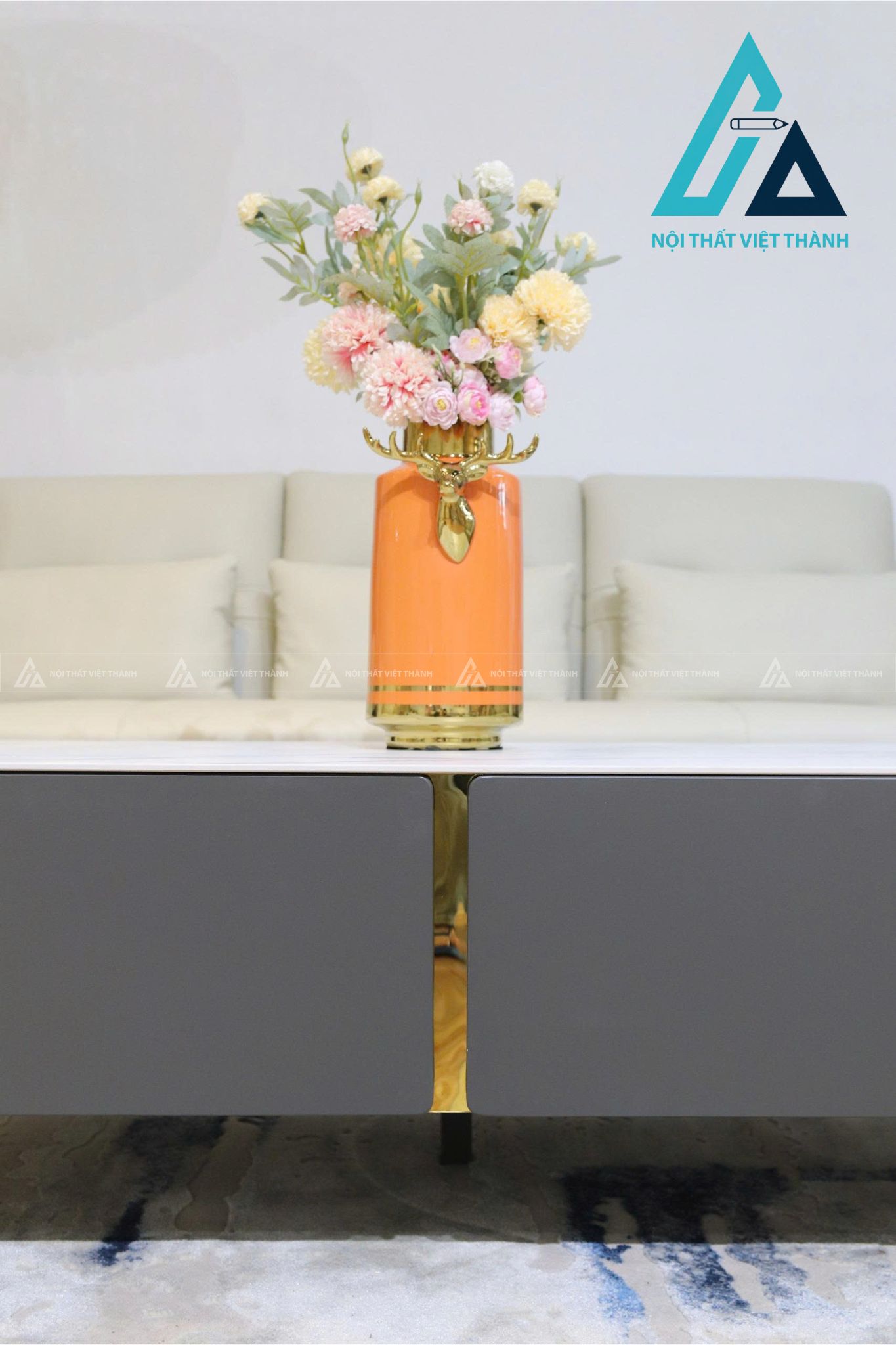 Bàn Trà Mặt Đá Ceramic Khung Gỗ Chân Kim Loại Tối Giản Thanh Lịch 5