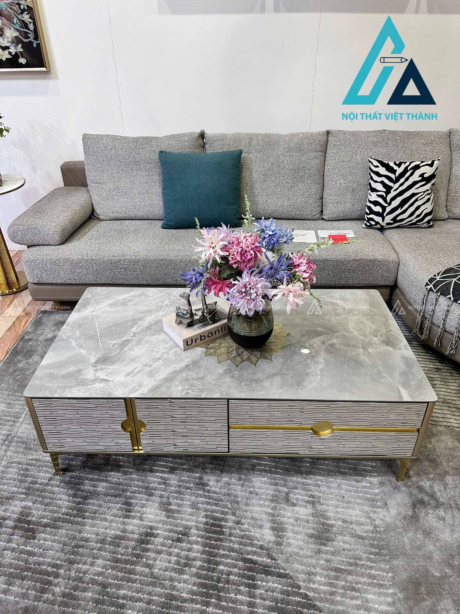 Bàn Trà Mặt Đá Ceramic Cao Cấp Khung Gỗ Chân Kim Loại Sang Trọng 7