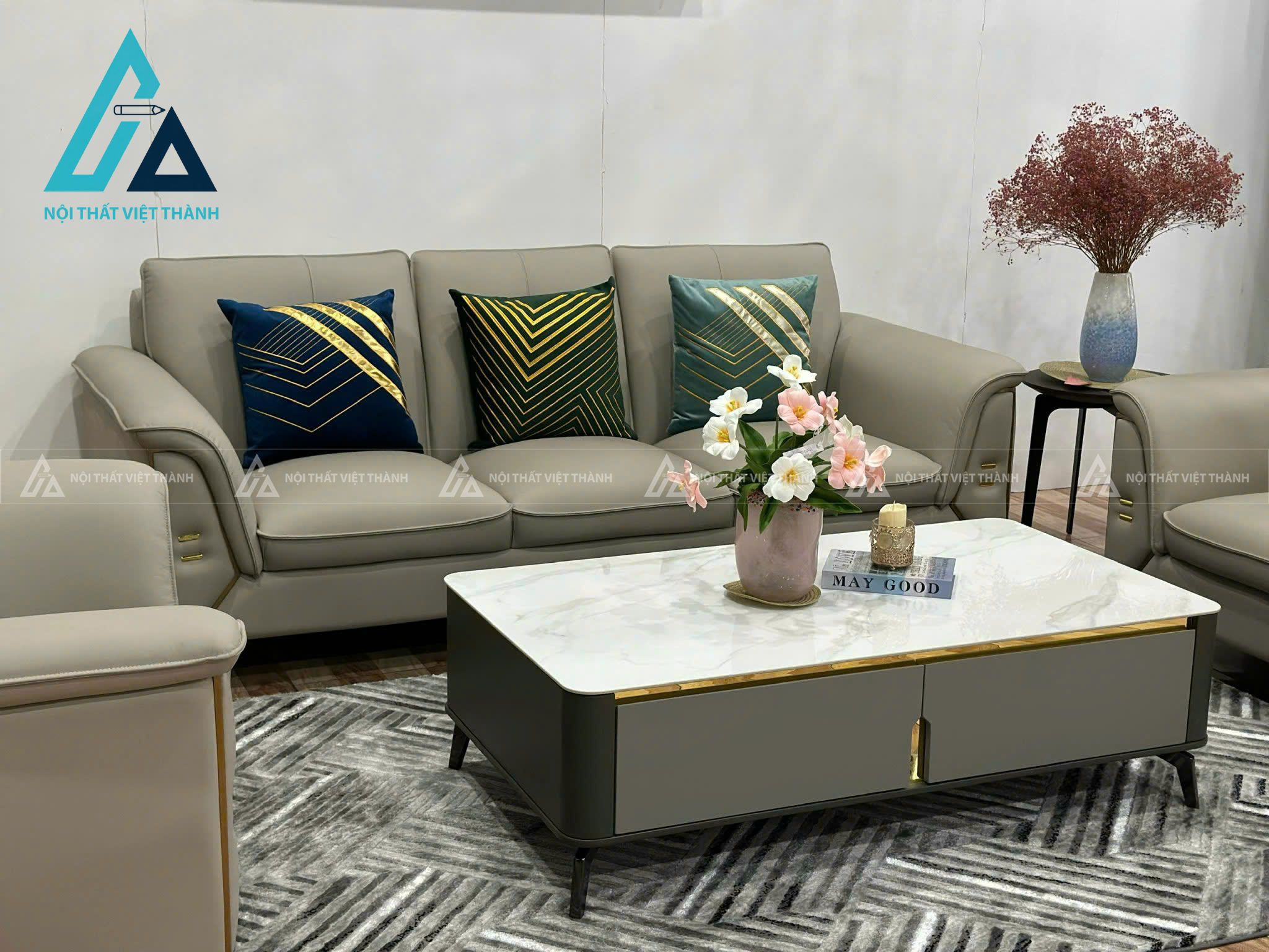 Bàn Trà Mặt Đá Ceramic Khung Gỗ Chân Kim Loại Phong Cách Tối Giản 6