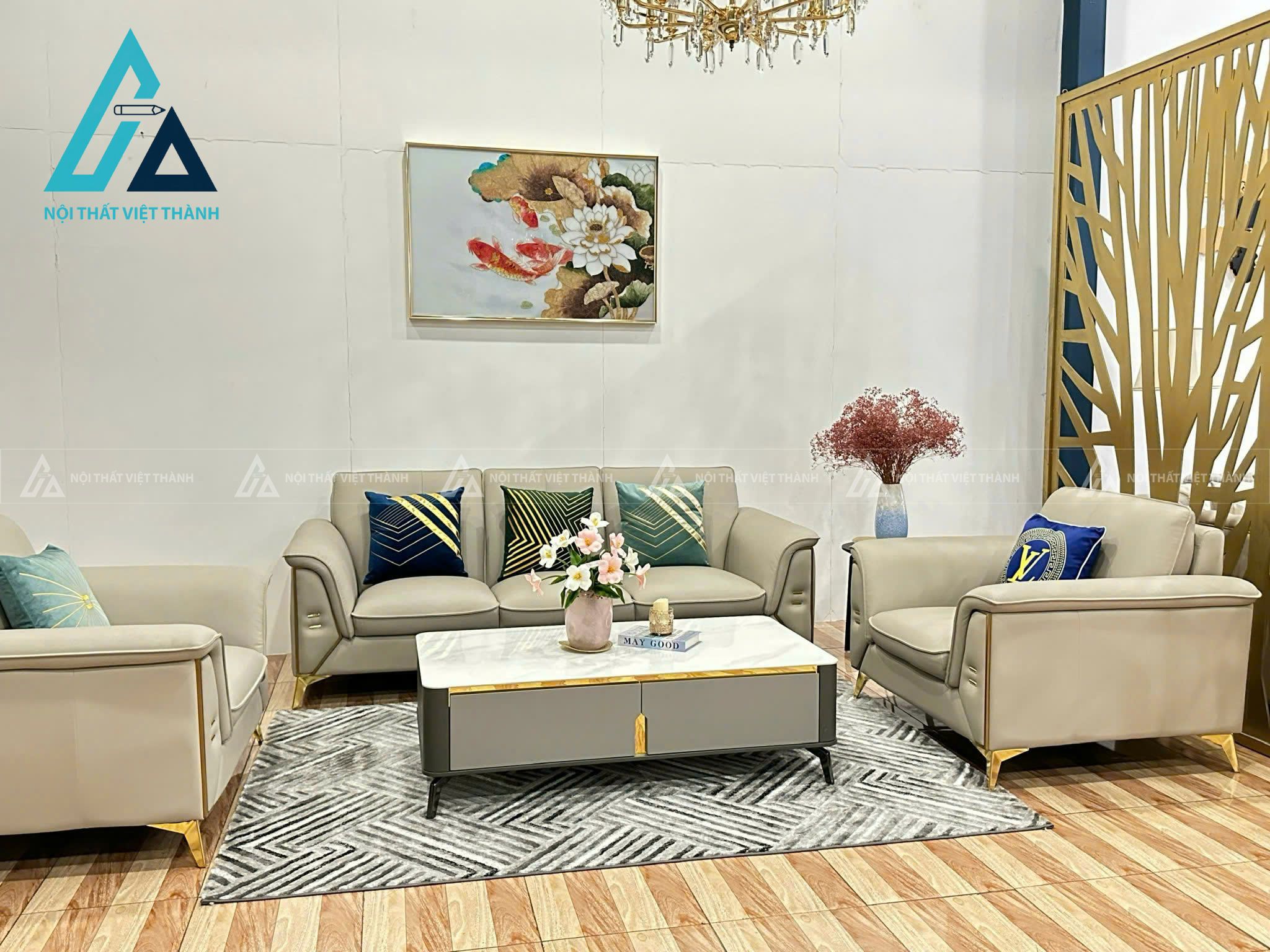 Bàn Trà Mặt Đá Ceramic Khung Gỗ Chân Kim Loại Phong Cách Tối Giản 7