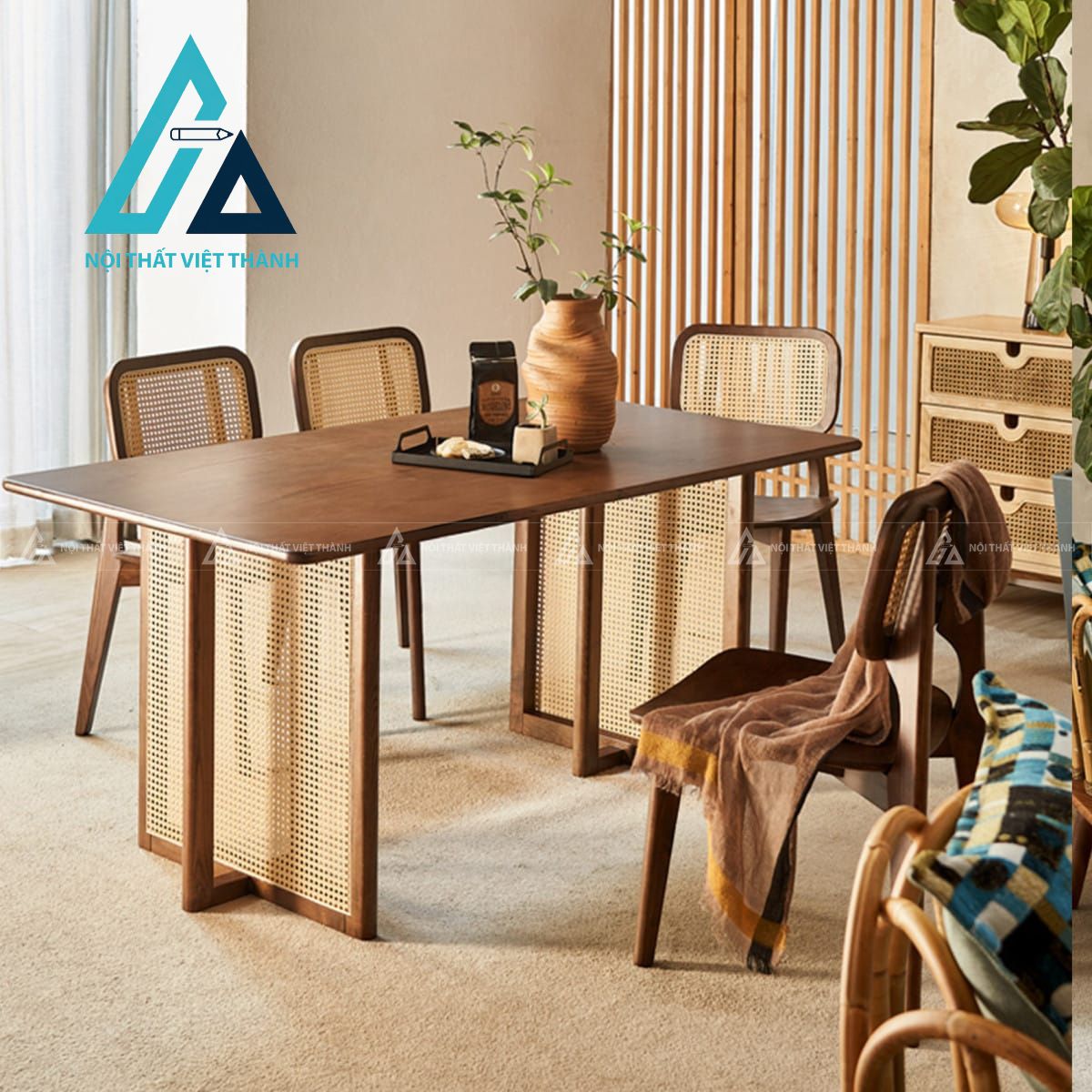 Bộ bàn ăn gỗ chữ nhật
