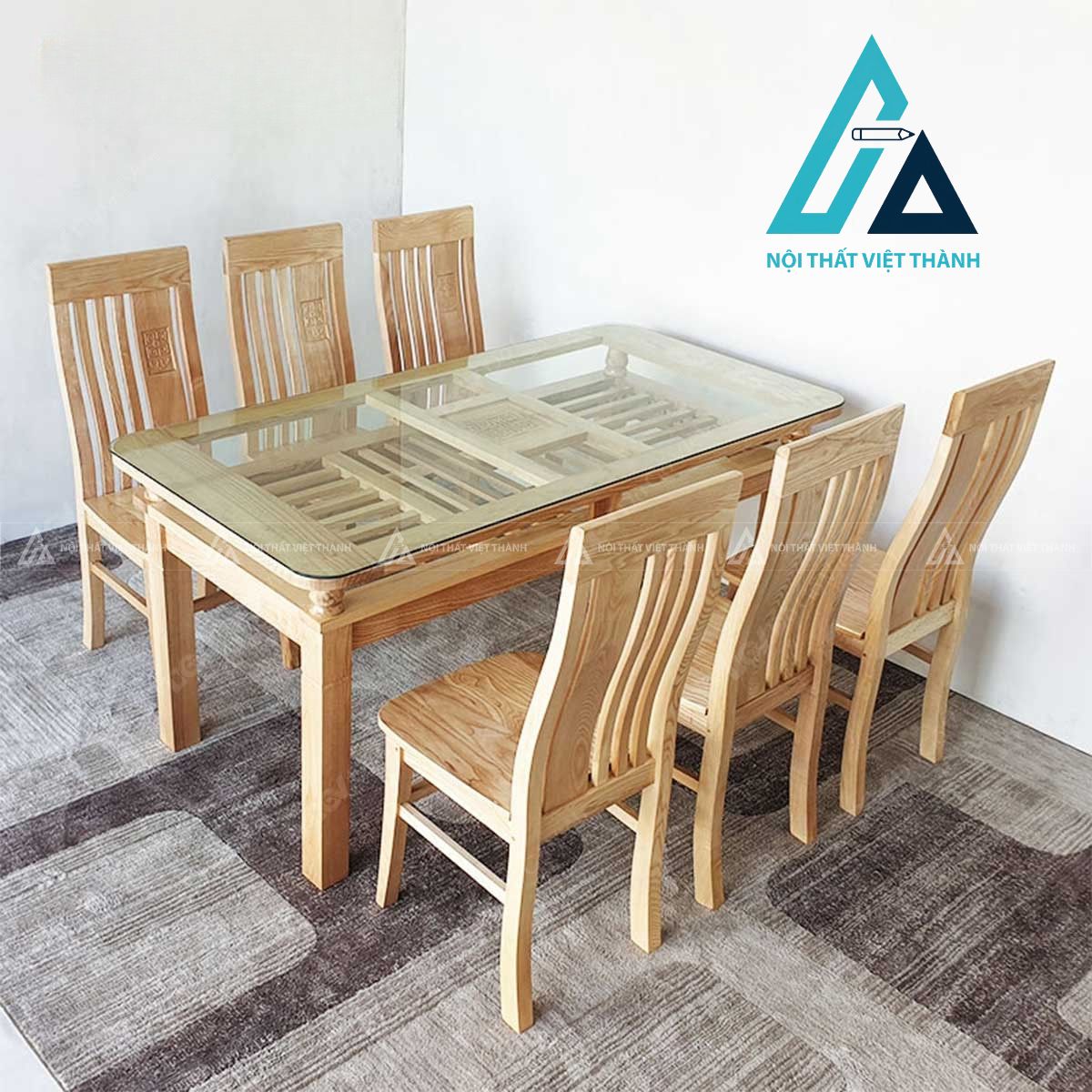 Bộ bàn ăn gỗ mặt kiếng