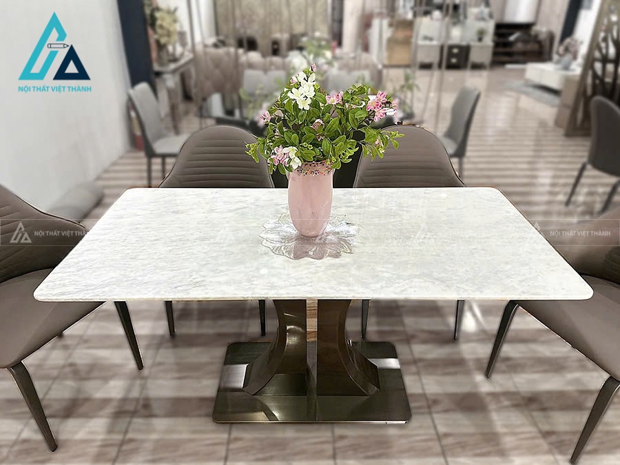 Bộ Bàn Ăn Mặt Đá Tự Nhiên Chân Thép Carbon Phong Cách Hiện Đại 2