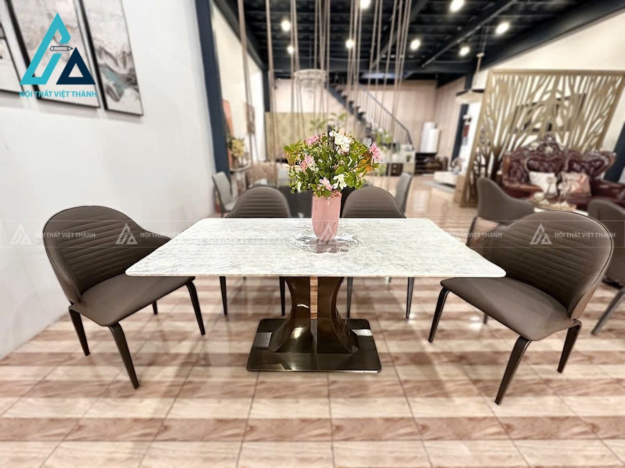 Bộ Bàn Ăn Mặt Đá Tự Nhiên Chân Thép Carbon Phong Cách Hiện Đại 5