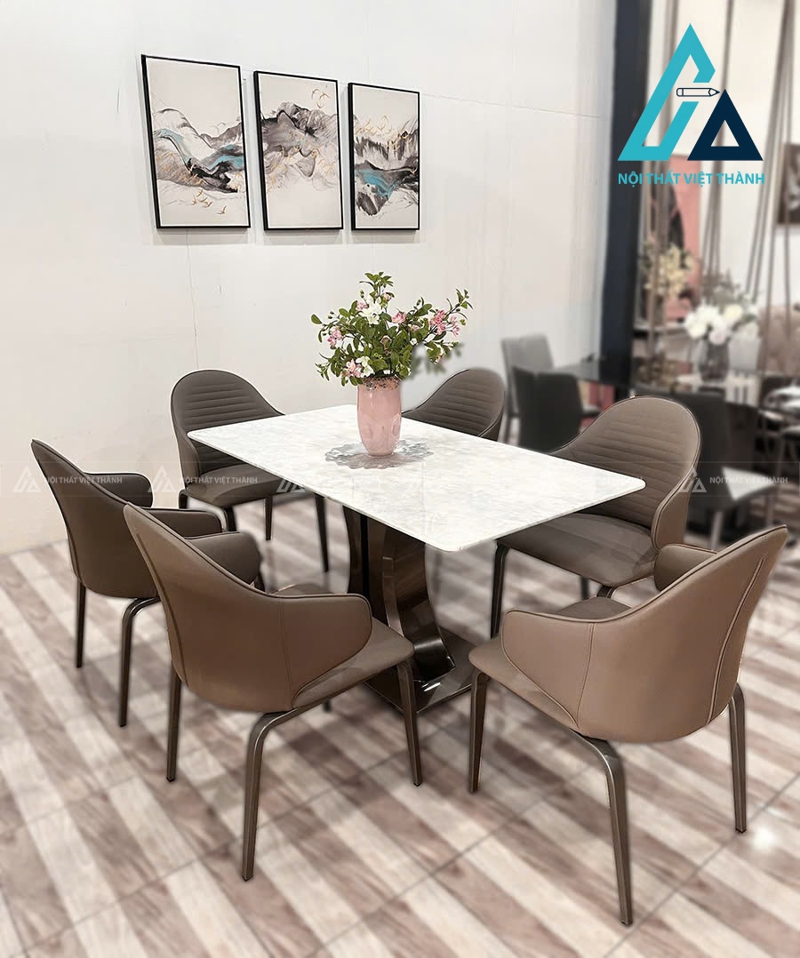 Bộ Bàn Ăn Mặt Đá Tự Nhiên Chân Thép Carbon Phong Cách Hiện Đại 6
