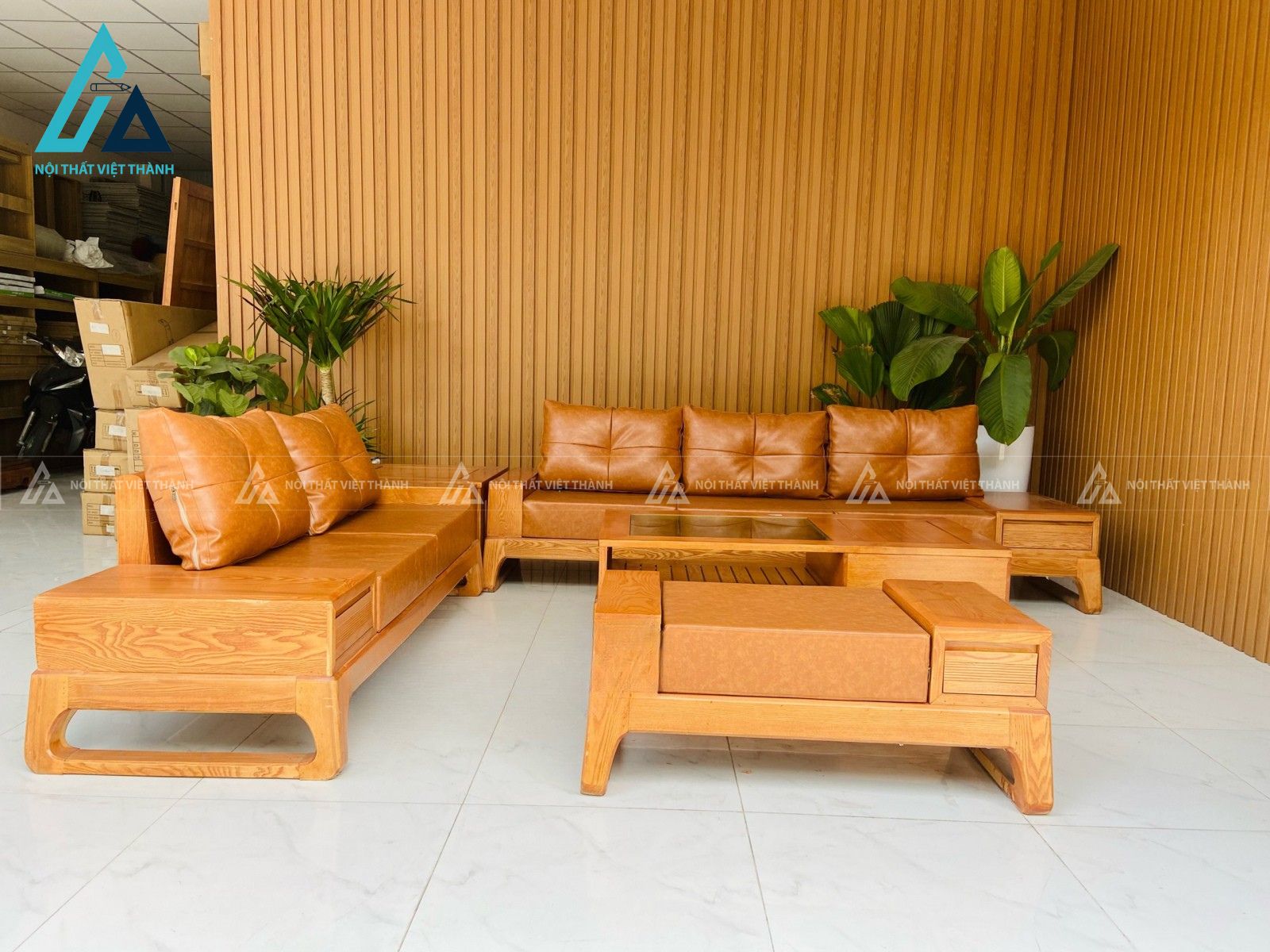 Bàn ghế sofa gỗ nâng tầm phòng khách