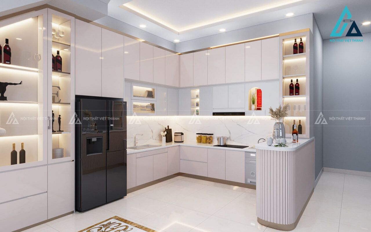 Tủ bếp trắng nhiều ngăn lưu trữ