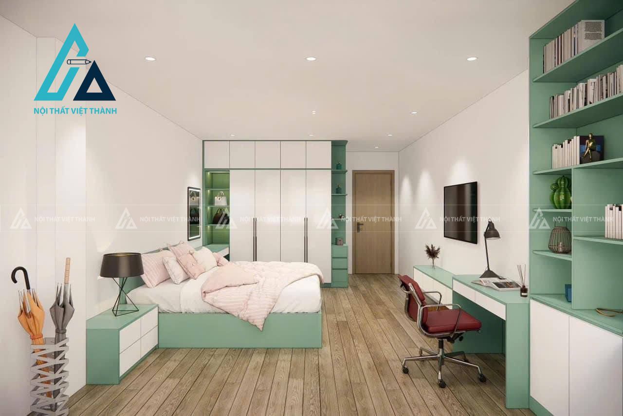 Combo nội thất phòng ngủ tone xanh lá