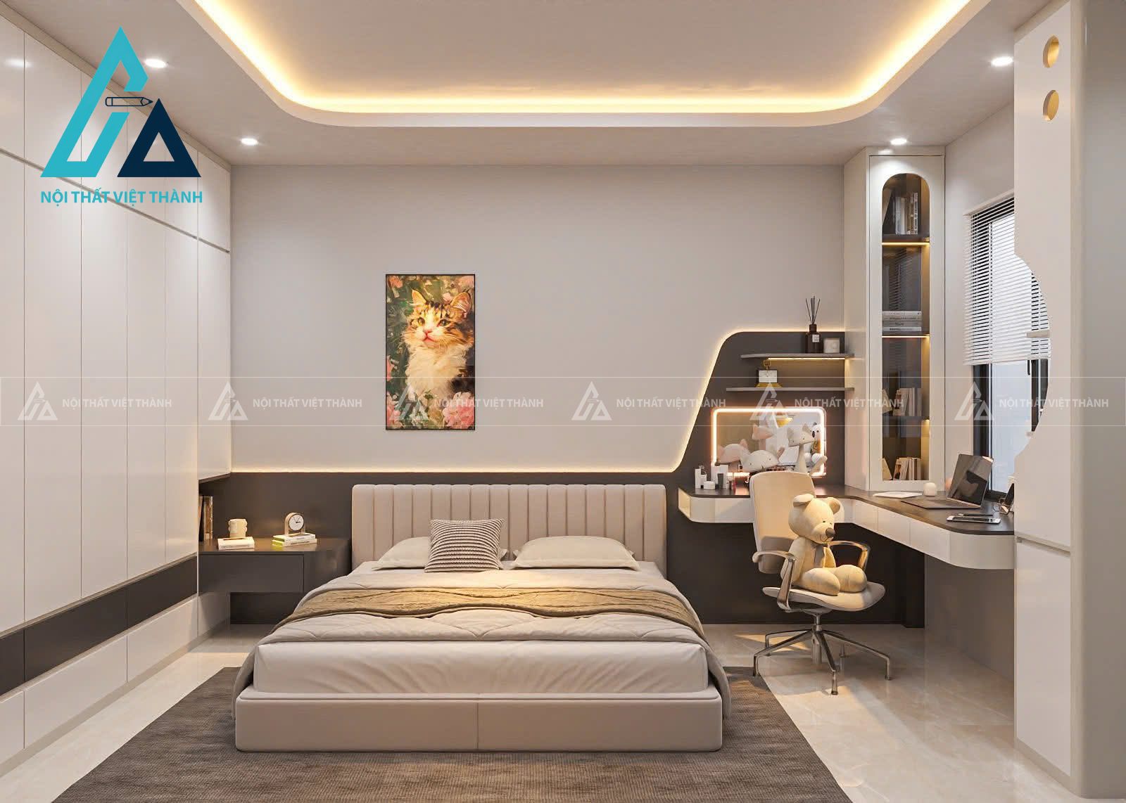 Combo nội thất phòng ngủ khi hoàn thiện đèn