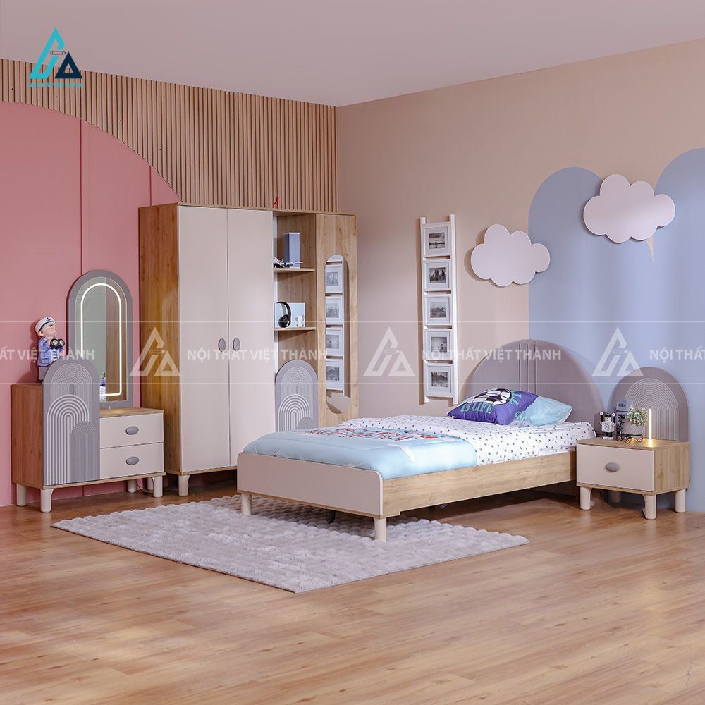 Combo Phòng Ngủ Cầu Vồng Gồm Giường Ngủ Tủ Quần Áo Và Bàn Trang Điểm Hiện Đại