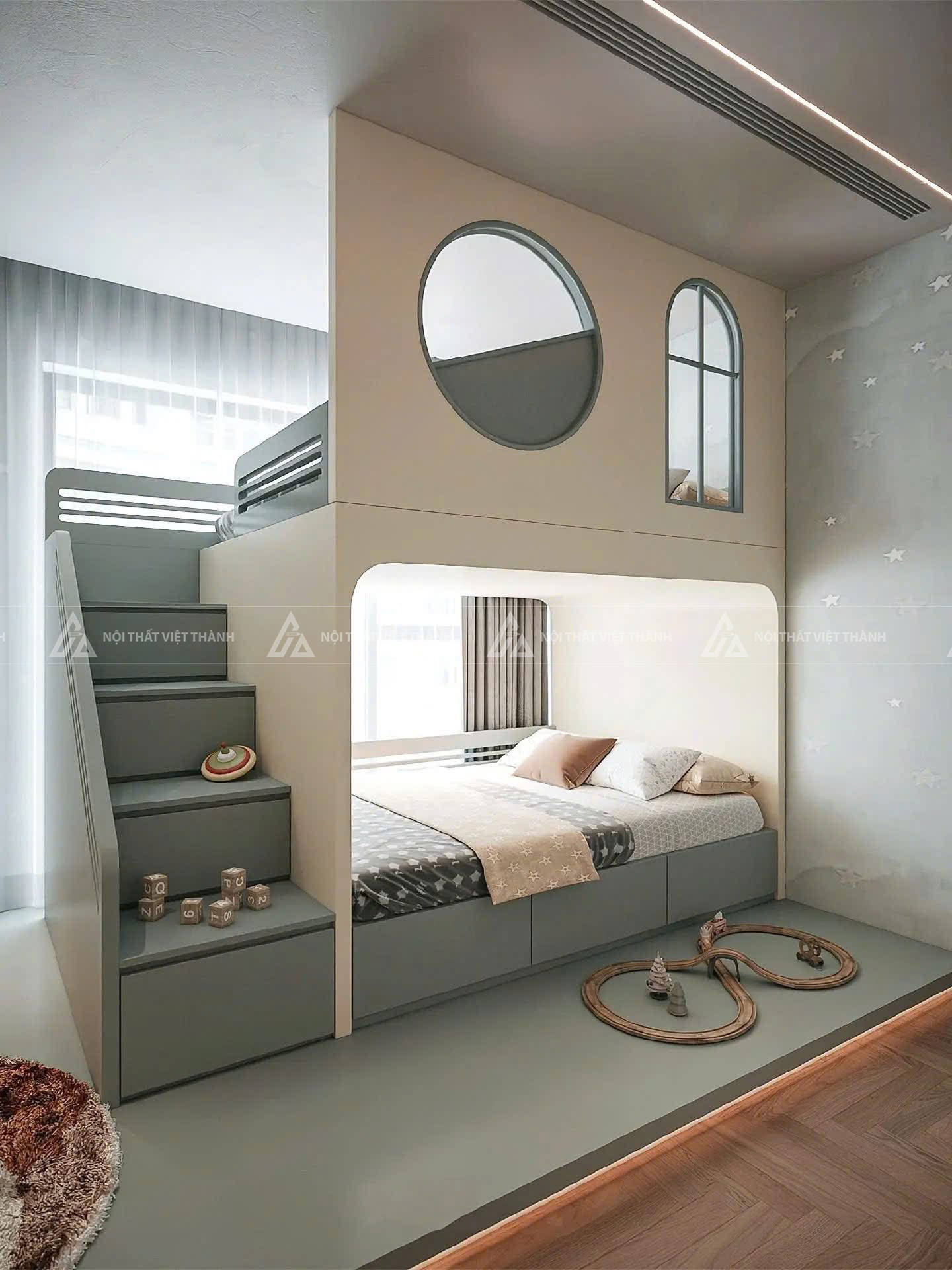 Combo Nội Thất Trẻ Em Hiện Đại Với Giường Ngủ Tích Hợp Ngăn Kéo Bàn Học Và Kệ Sách Tối Ưu Diện Tích 2