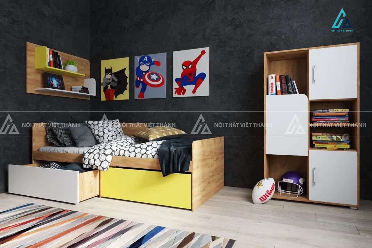 Combo Phòng Ngủ Hiện Đại Nổi Bật Gồm Giường Ngủ Và Hệ Kệ Sách Đa Năng