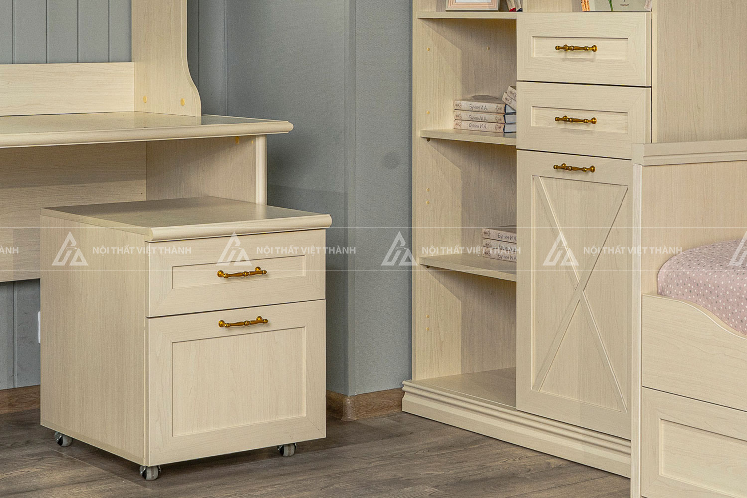 Combo Phòng Ngủ Trẻ Em Đẹp Với Giường Ngăn Kéo Bàn Học Gỗ Và Tủ Quần Áo Hiện Đại 2