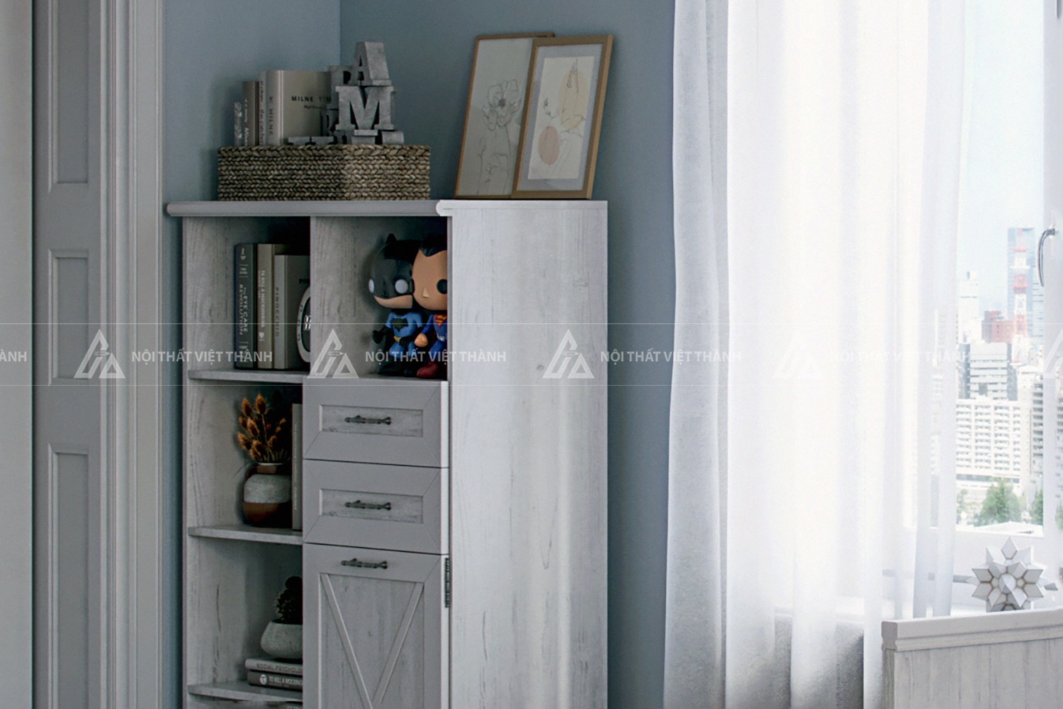 Combo Phòng Ngủ Trẻ Em Phong Cách Tân Cổ Điển Tích Hợp Bàn Học Và Hệ Tủ Trang Trí 2