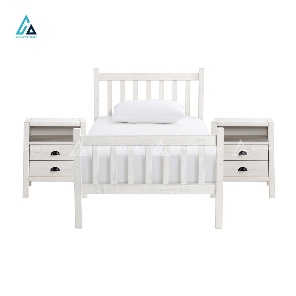 Combo Phòng Ngủ Trẻ Em Màu Trắng Tân Cổ Điển Gồm Giường Đơn Và Hai Táp Đầu Giường Phong Cách 1