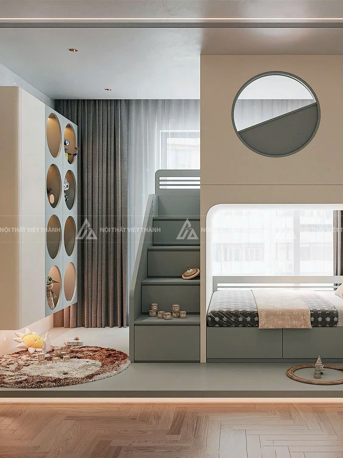 Combo Nội Thất Phòng Ngủ Giường Tầng Trẻ Em Hình Lâu Đài Thông Minh Hiện Đại 2