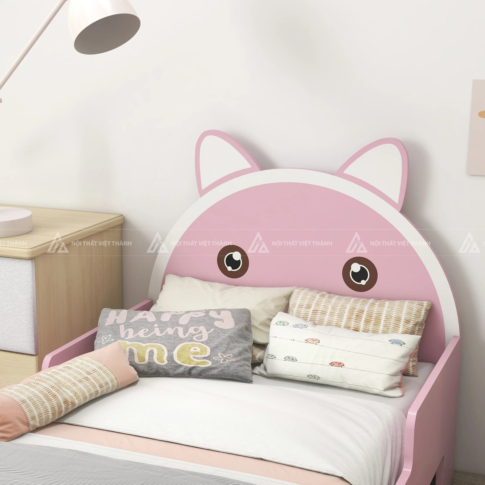 Combo Phòng Ngủ Bé Gái Hình Gấu Hồng Gồm Giường Đơn Và Bàn Trang Điểm Mini Dễ Thương 2
