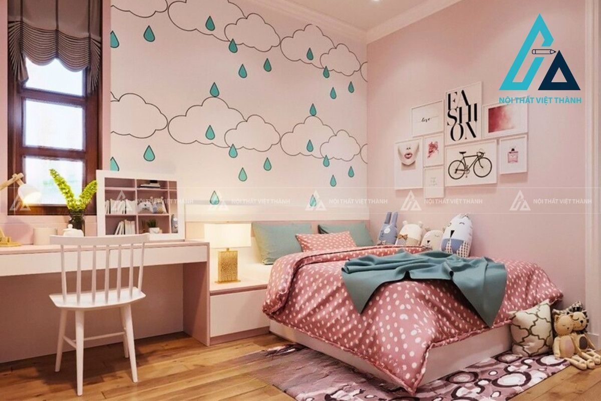 Phòng ngủ nhẹ nhàng tươi sáng cho bé gái