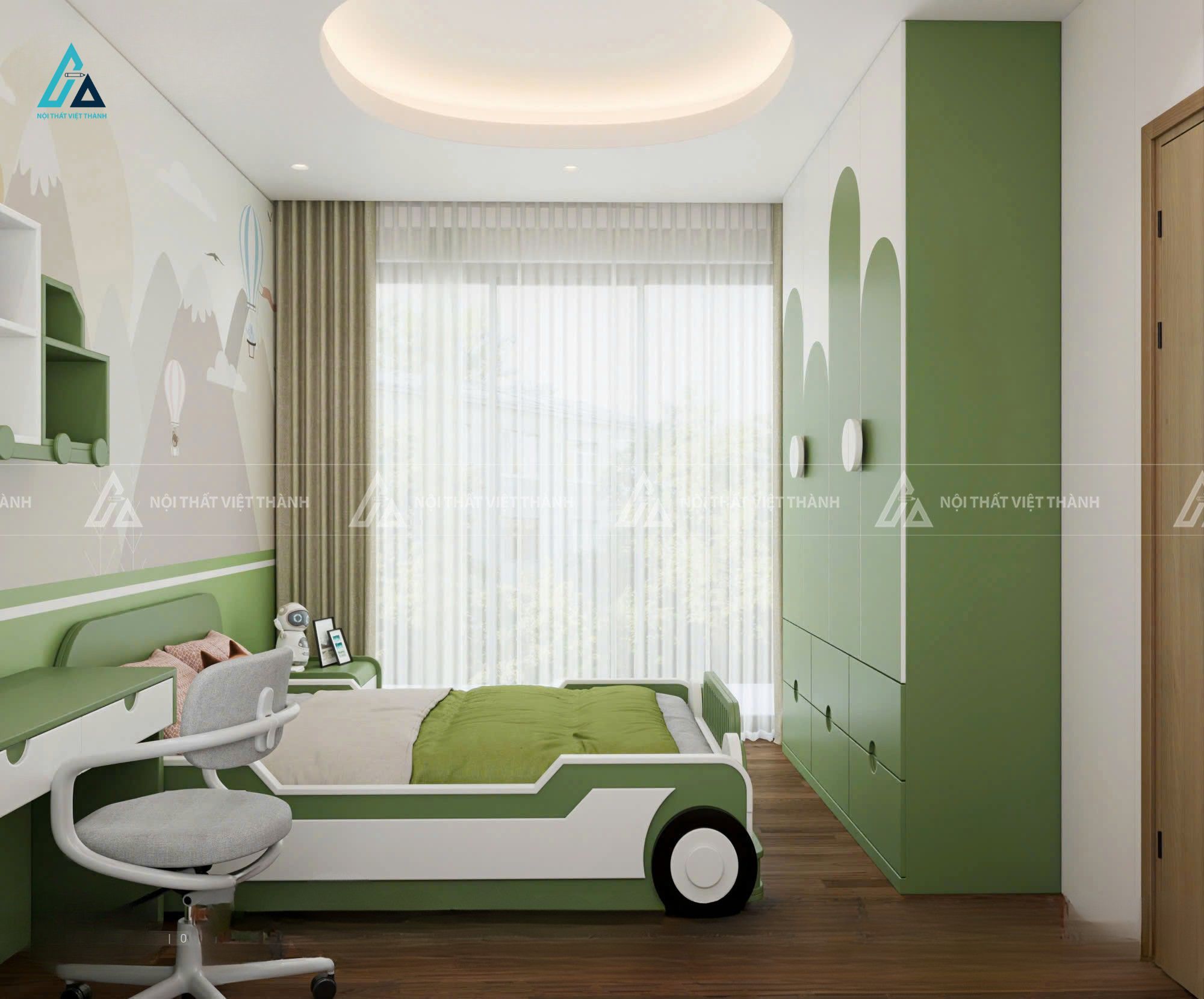 Combo Nội Thất Phòng Ngủ Hiện Đại Với Giường Hình Xe Và Bàn Học Đồng Bộ 1