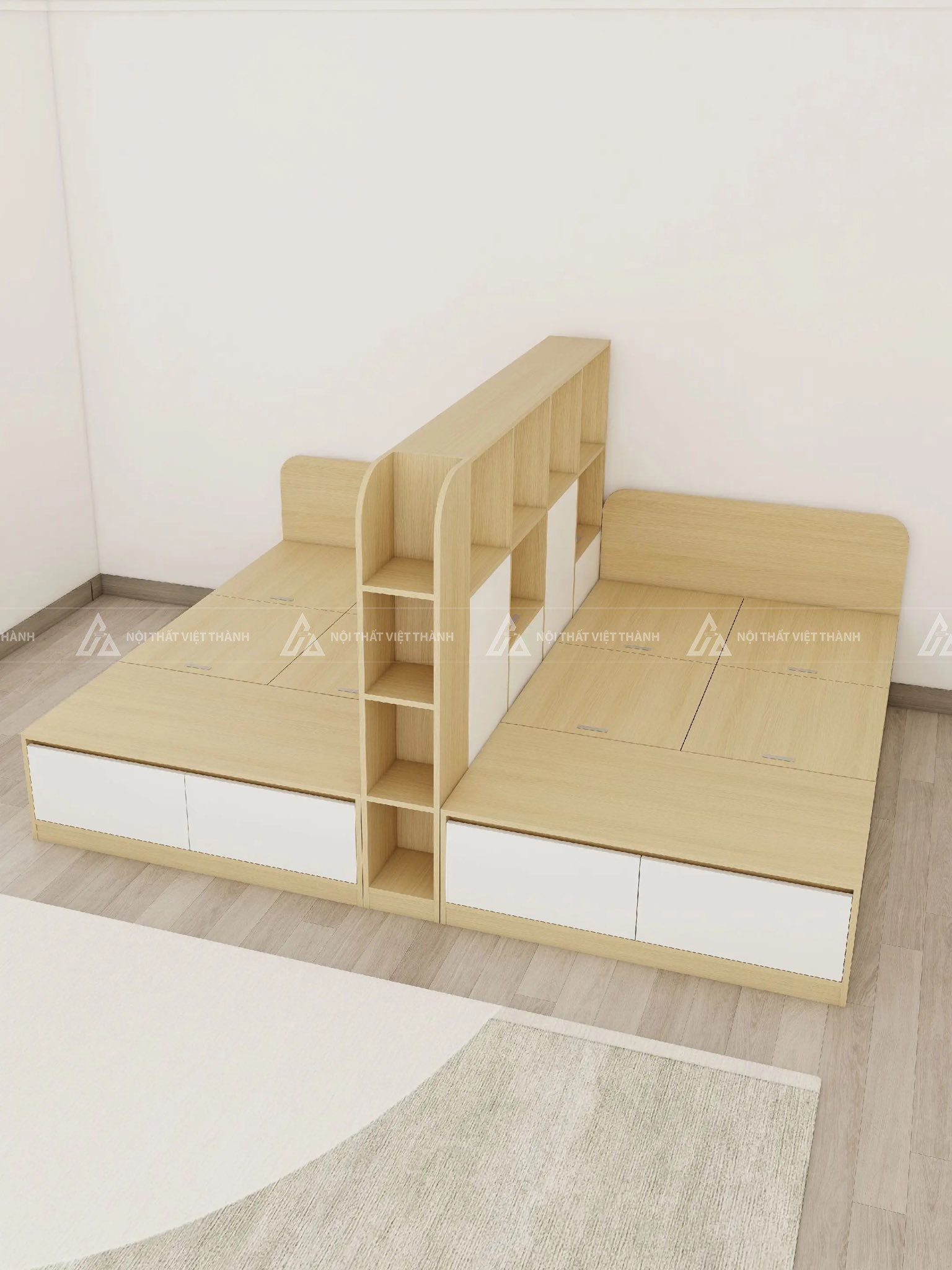 Combo Thiết Kế Phòng Ngủ Đôi Cho Bé Với Giường Ngủ Tích Hợp Ngăn Kéo Và Bàn Học Đối Xứng 3