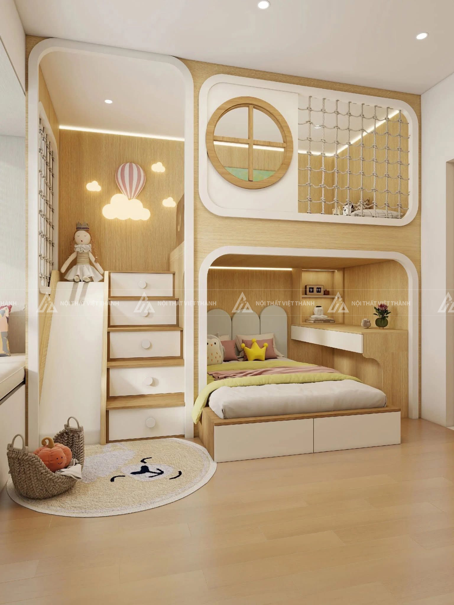 Combo Nội Thất Phòng Ngủ Trẻ Em Hệ Tủ Quần Áo Kịch Trần Kết Hợp Bàn Học Hiện Đại 2