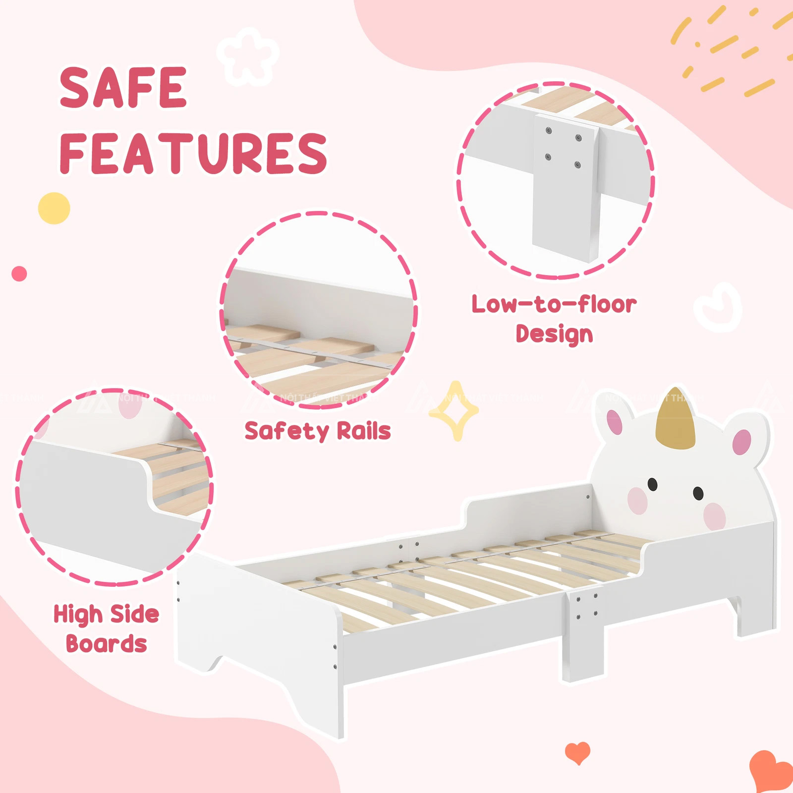 Bộ Combo Giường Ngủ Bé Gái Hiện Đại Màu Trắng Hồng Cao Cấp 3