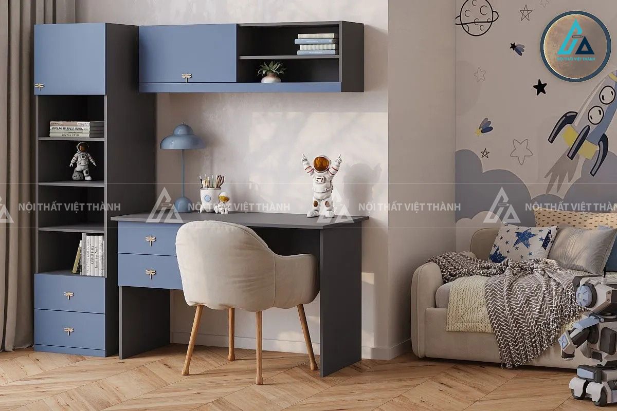 Combo Nội Thất Phòng Ngủ Trẻ Em Với Giường Đơn Bàn Học Và Kệ Sách Đồng Bộ