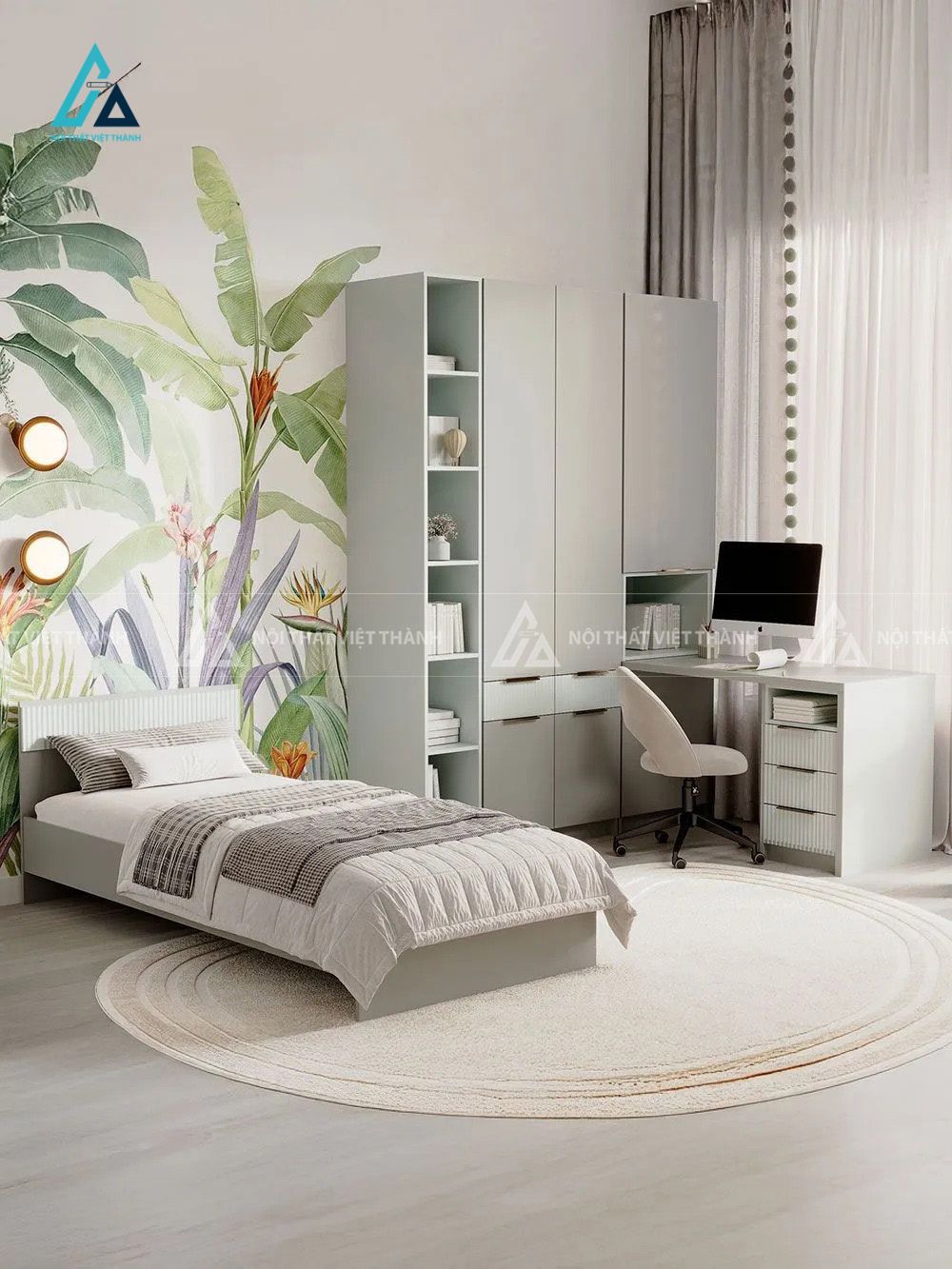 Combo Phòng Ngủ Trẻ Em Hiện Đại Thanh Lịch Tích Hợp Hệ Tủ Và Bàn Học Đa Năng