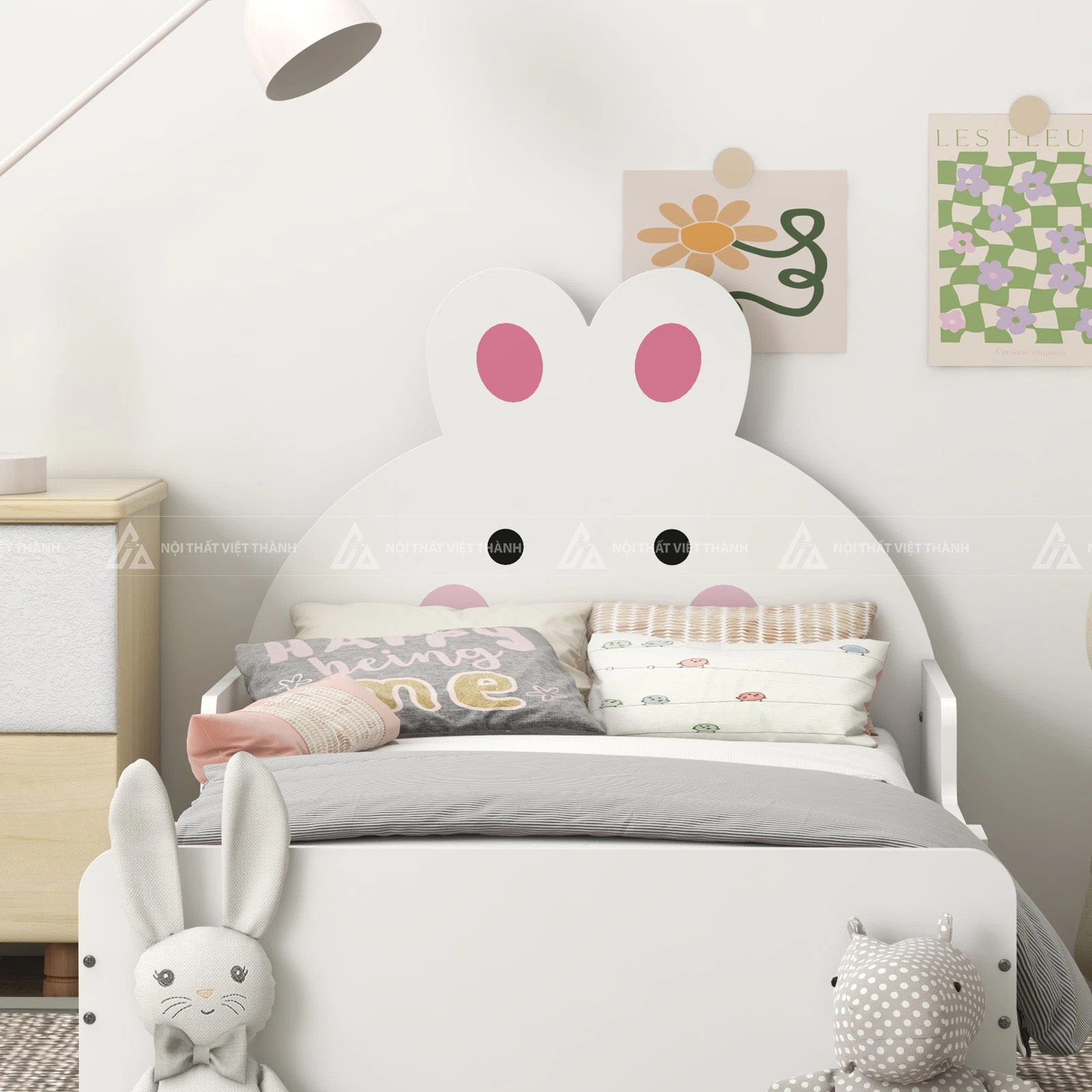 Combo Phòng Ngủ Bé Gái Hình Thỏ Trắng Gồm Giường Đơn Và Bàn Trang Điểm Mini Xinh Xắn 3