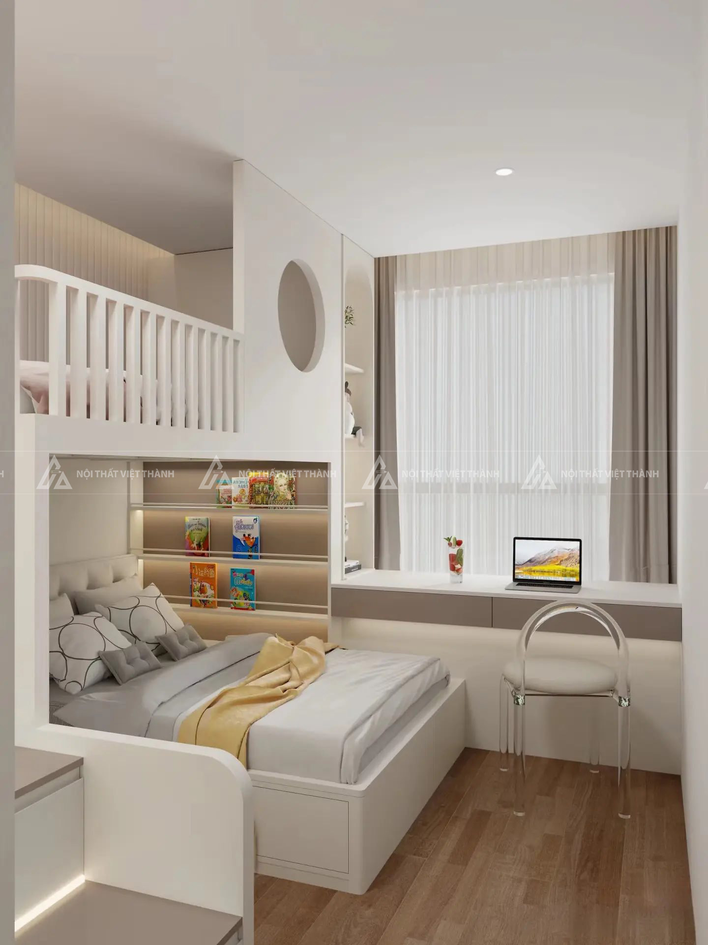 Combo Nội Thất Phòng Ngủ Trẻ Em Hiện Đại Tối Ưu Diện Tích Với Bàn Học Tủ Quần Áo Và Kệ Sách 3