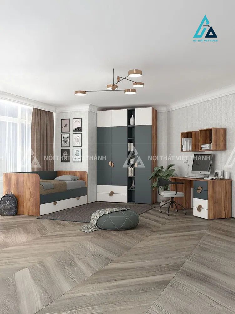 Combo Nội Thất Phòng Ngủ Hiện Đại Gồm Giường Ngủ Vách Ốp Đầu Giường Sang Trọng Và Tủ Quần Áo Kịch Trần