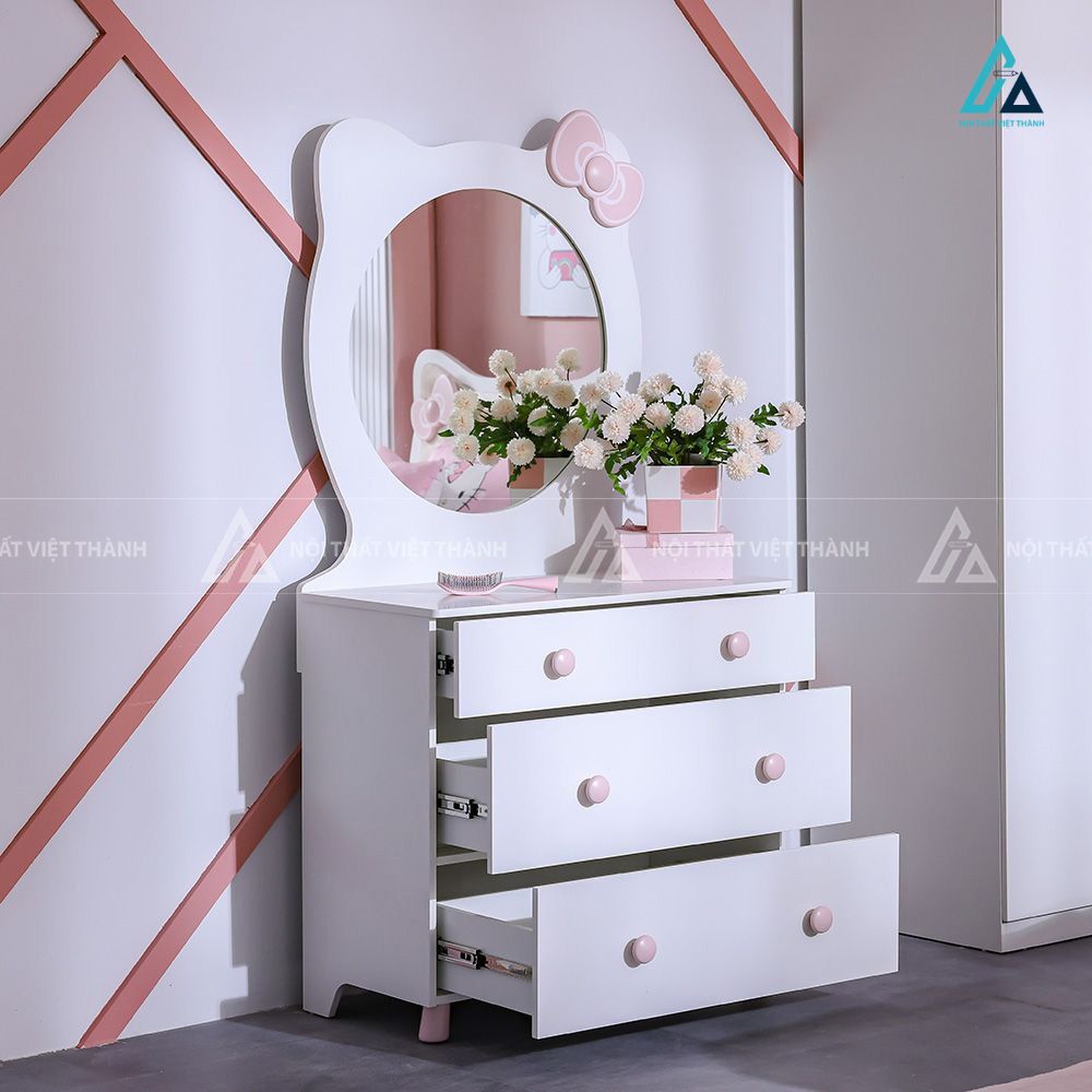 Combo Phòng Ngủ Gồm Giường Ngủ Tủ Quần Áo Bàn Học Và Bàn Trang Điểm Màu Hồng 1