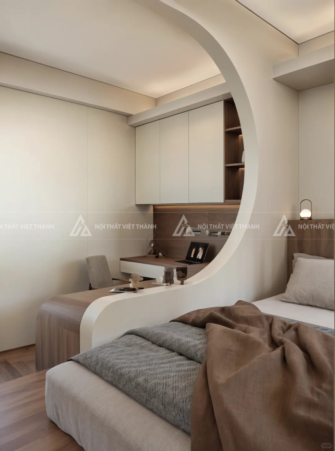 Combo Phòng Ngủ Hiện Đại Tối Ưu Diện Tích Với Giường Phản Liền Bàn Học Và Vách Ngăn Bo Cong Nghệ Thuật 4