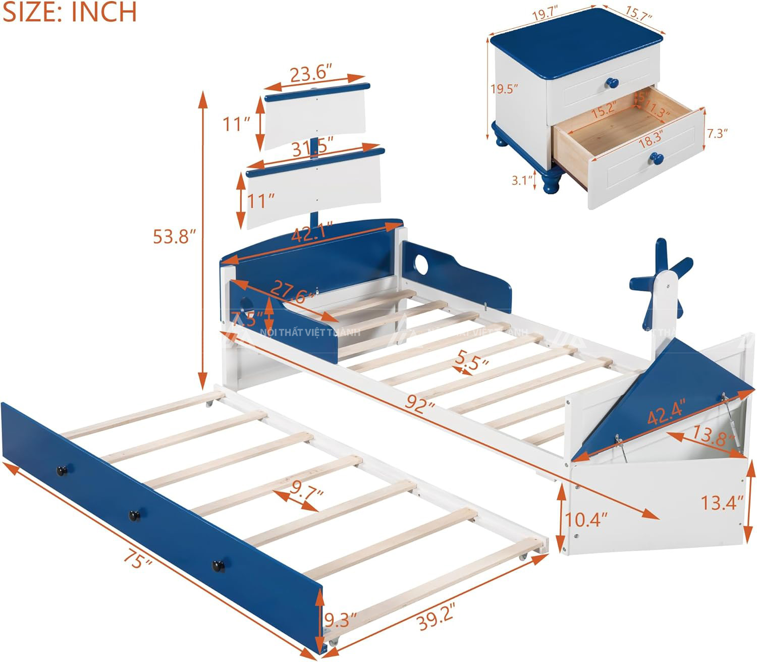 Combo Phòng Ngủ Chủ Đề Đại Dương Có Táp Đầu Giường Và Hộc Đồ Chơi Tiện Lợi 5
