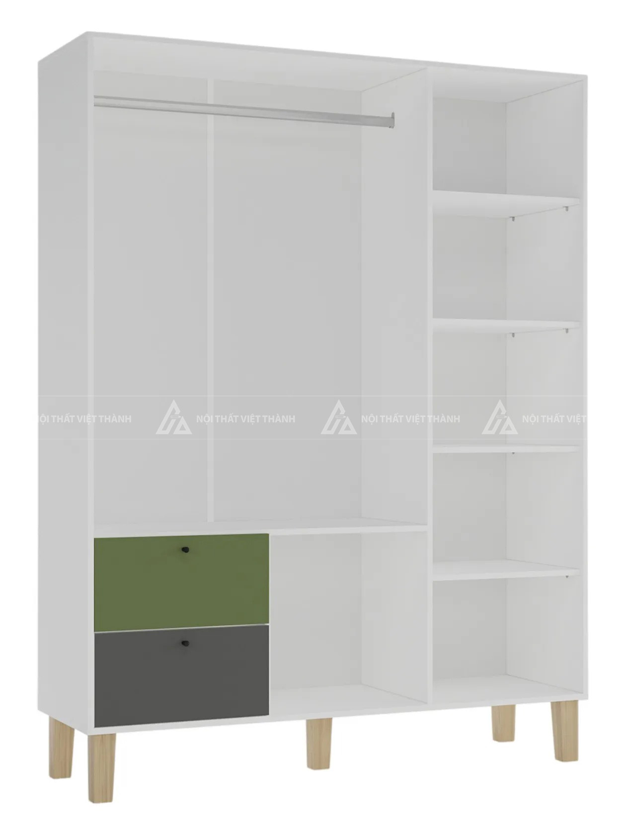 Combo Nội Thất Phòng Ngủ Trẻ Em Hiện Đại Tông Trắng Phối Xanh Lá Với Tủ Quần Áo 4