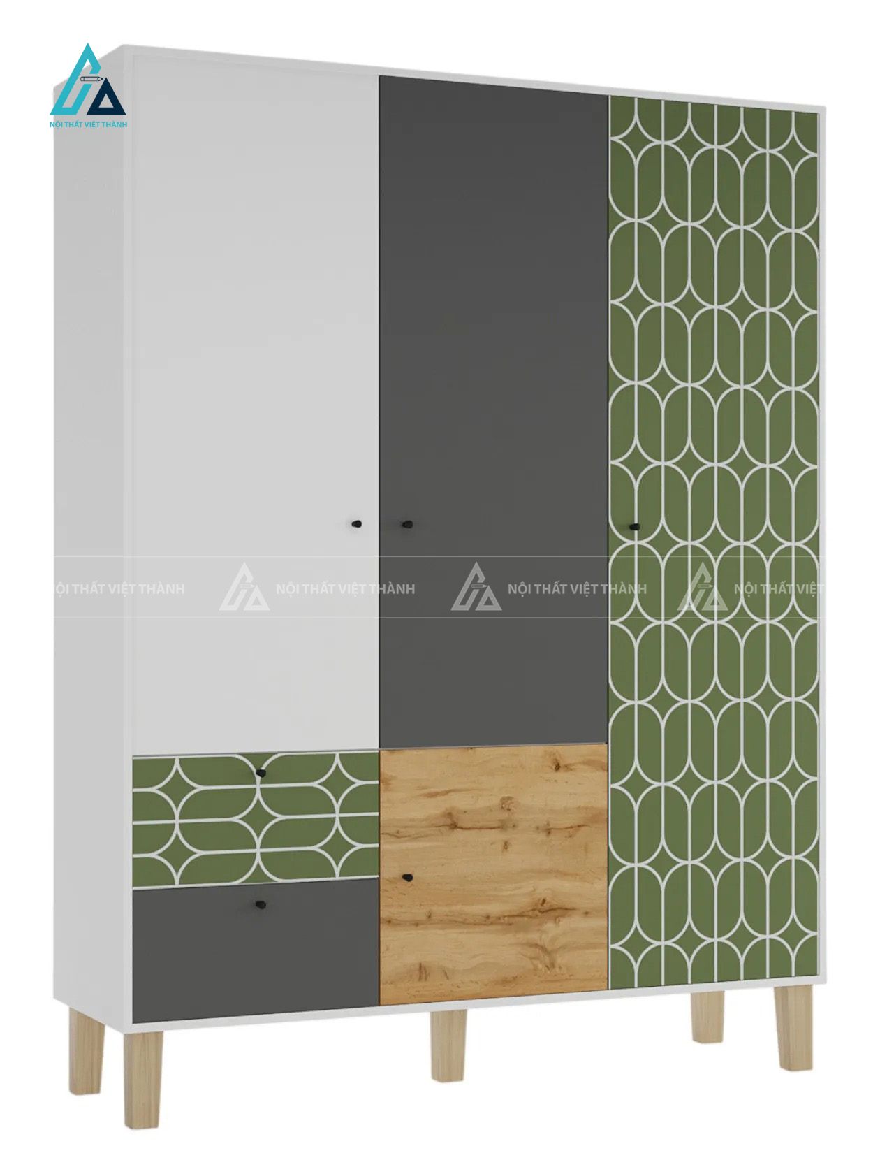 Combo Nội Thất Phòng Ngủ Trẻ Em Hiện Đại Tông Trắng Phối Xanh Lá Với Tủ Quần Áo 1