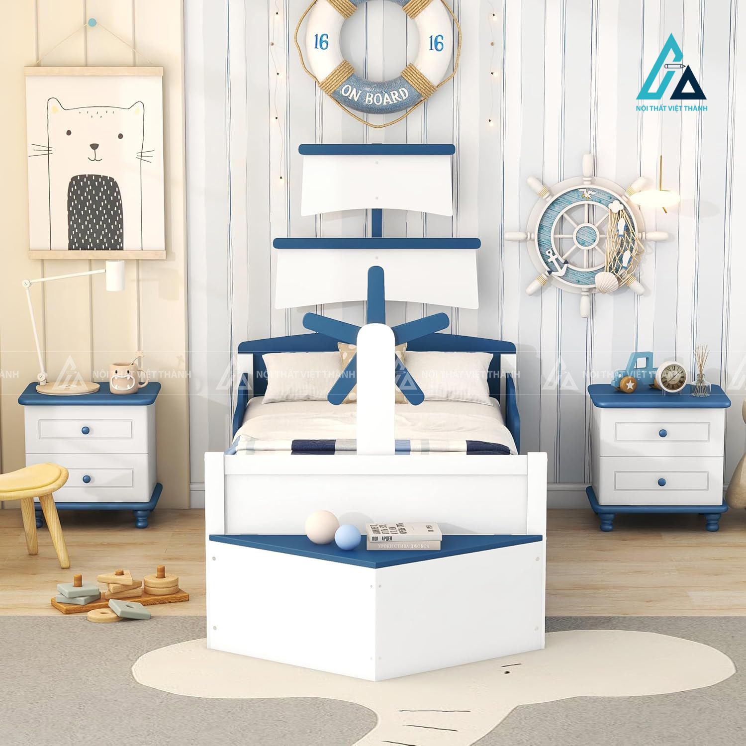 Combo Phòng Ngủ Chủ Đề Đại Dương Có Táp Đầu Giường Và Hộc Đồ Chơi Tiện Lợi 1