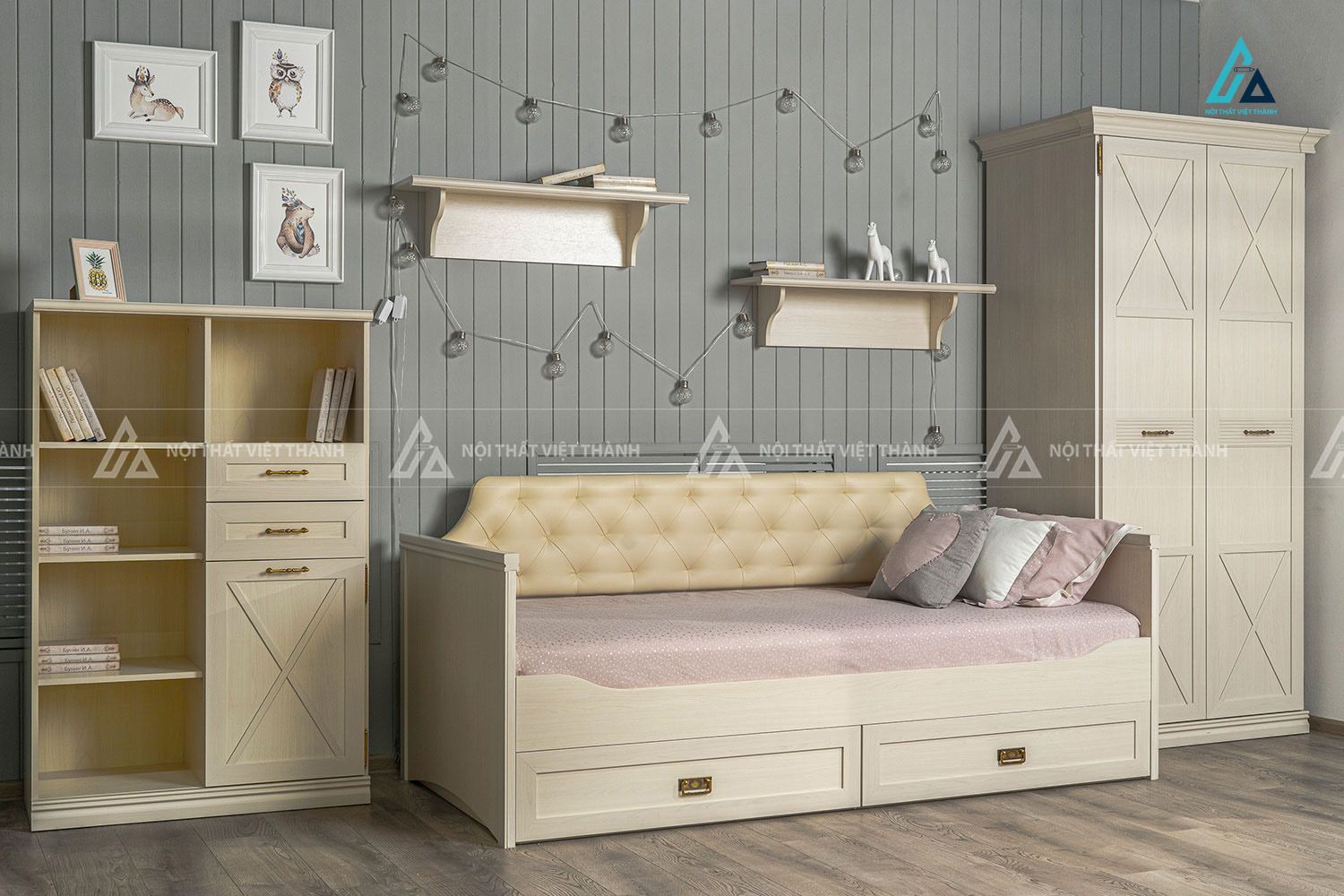 Combo Phòng Ngủ Trẻ Em Đẹp Với Giường Ngăn Kéo Bàn Học Gỗ Và Tủ Quần Áo Hiện Đại 1